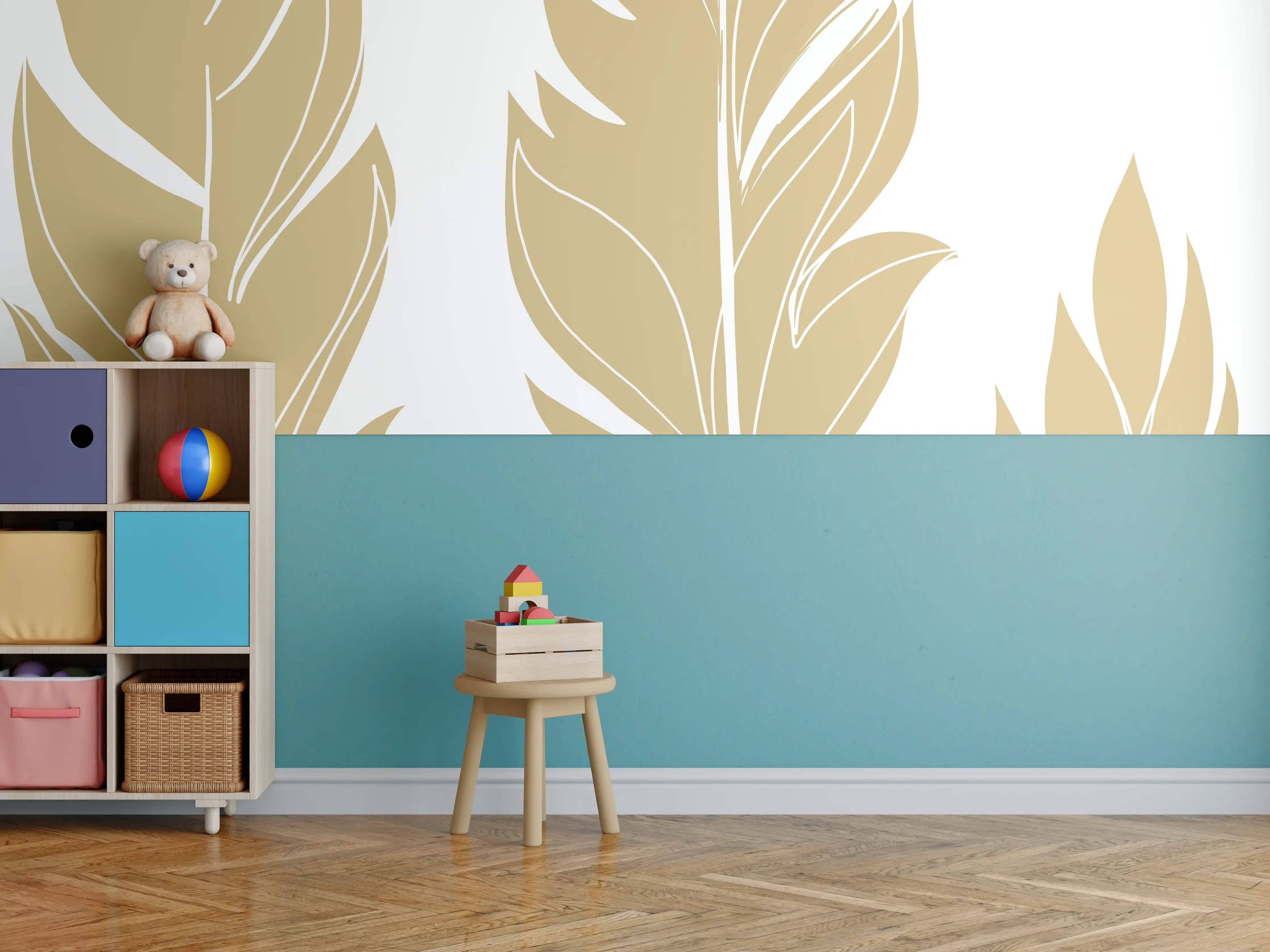 Kinderzimmer Wandgestaltung - Goldene Feder Illustration