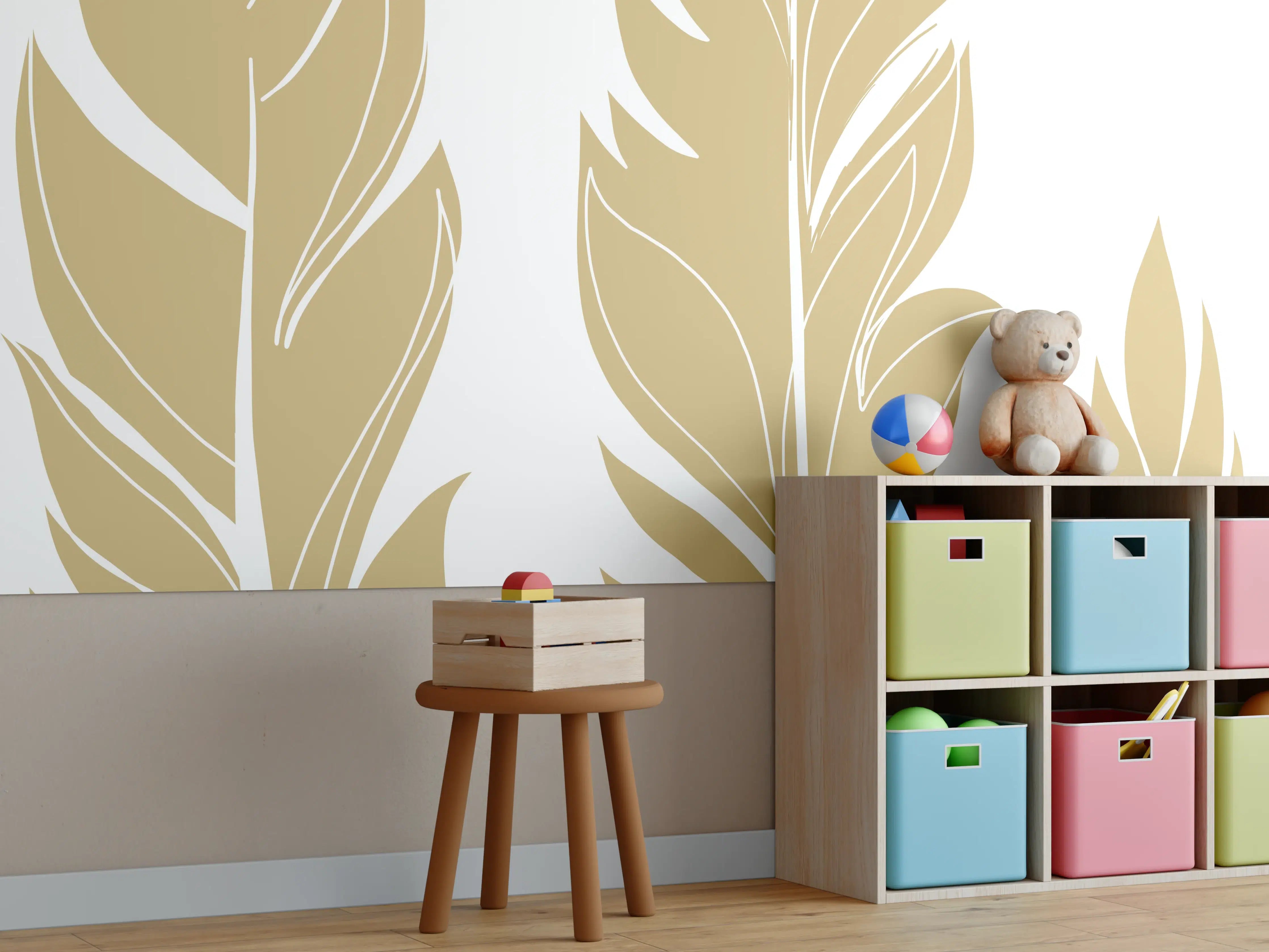 Kinderzimmer Wandgestaltung - Goldene Feder Illustration
