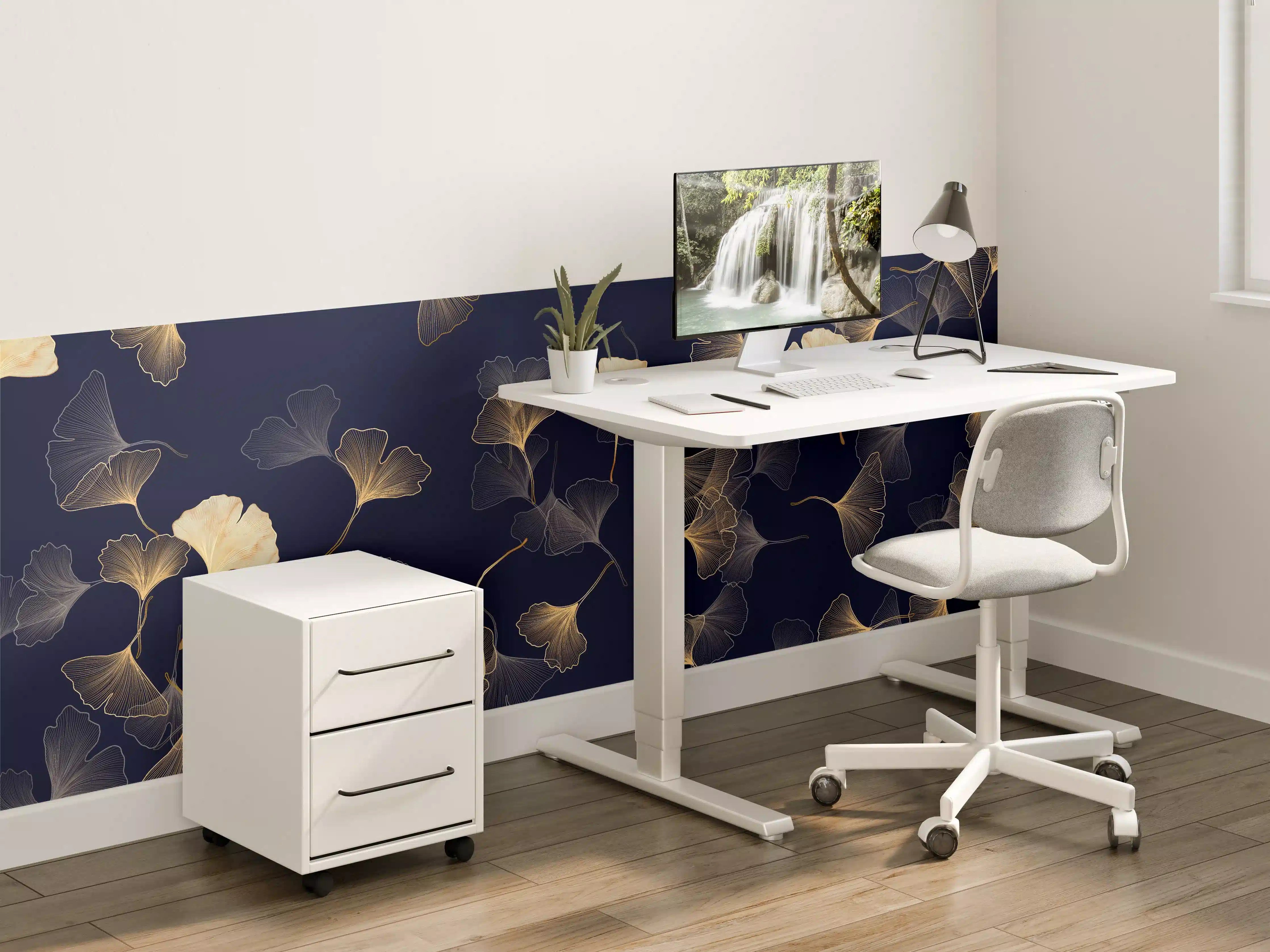 Kinderzimmer Wandgestaltung - Goldene Ginkgo Blatt Design Tapete