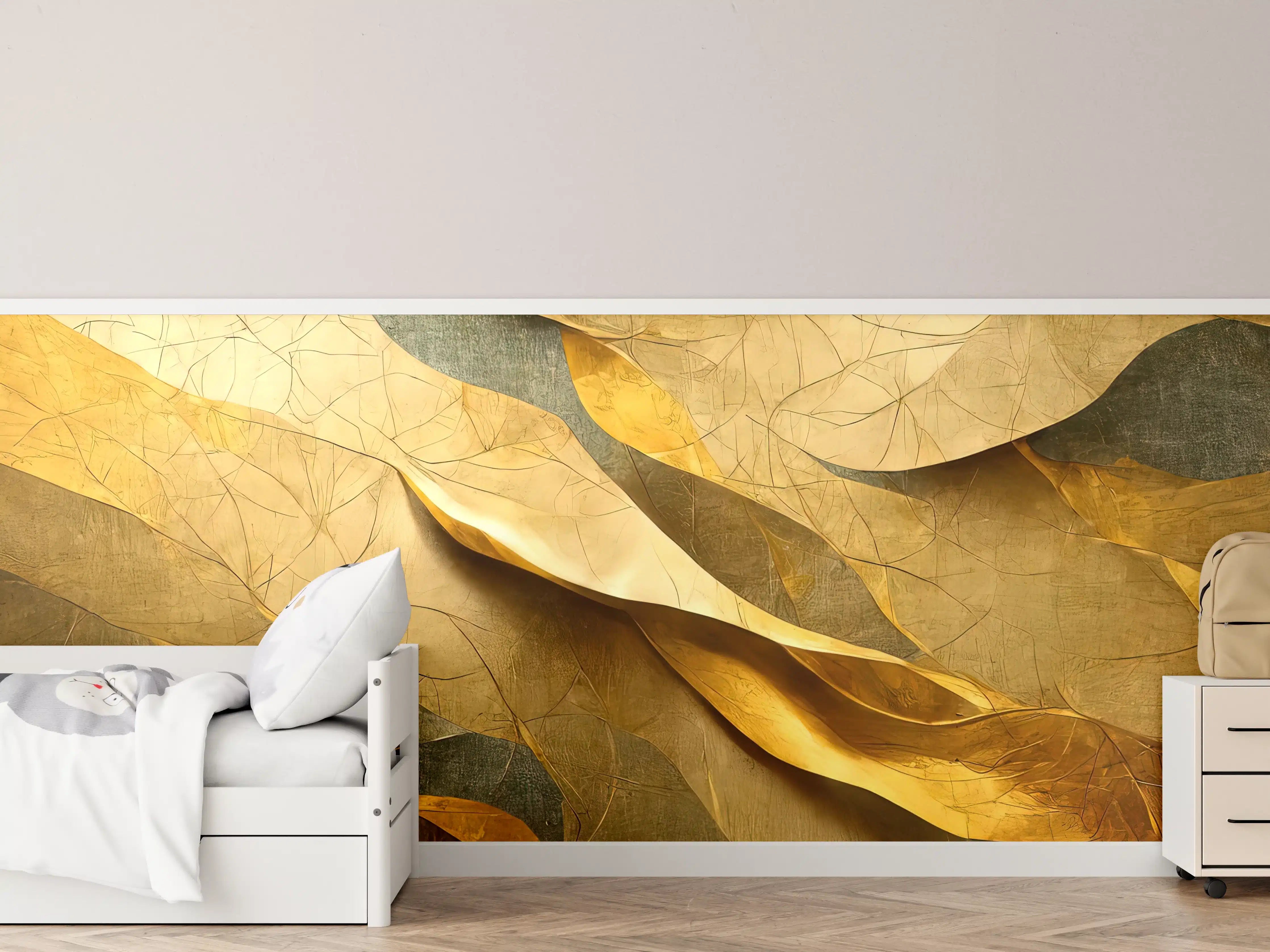 Kinderzimmer Wandgestaltung - Goldene Herbstblätter mit warmen Tönen