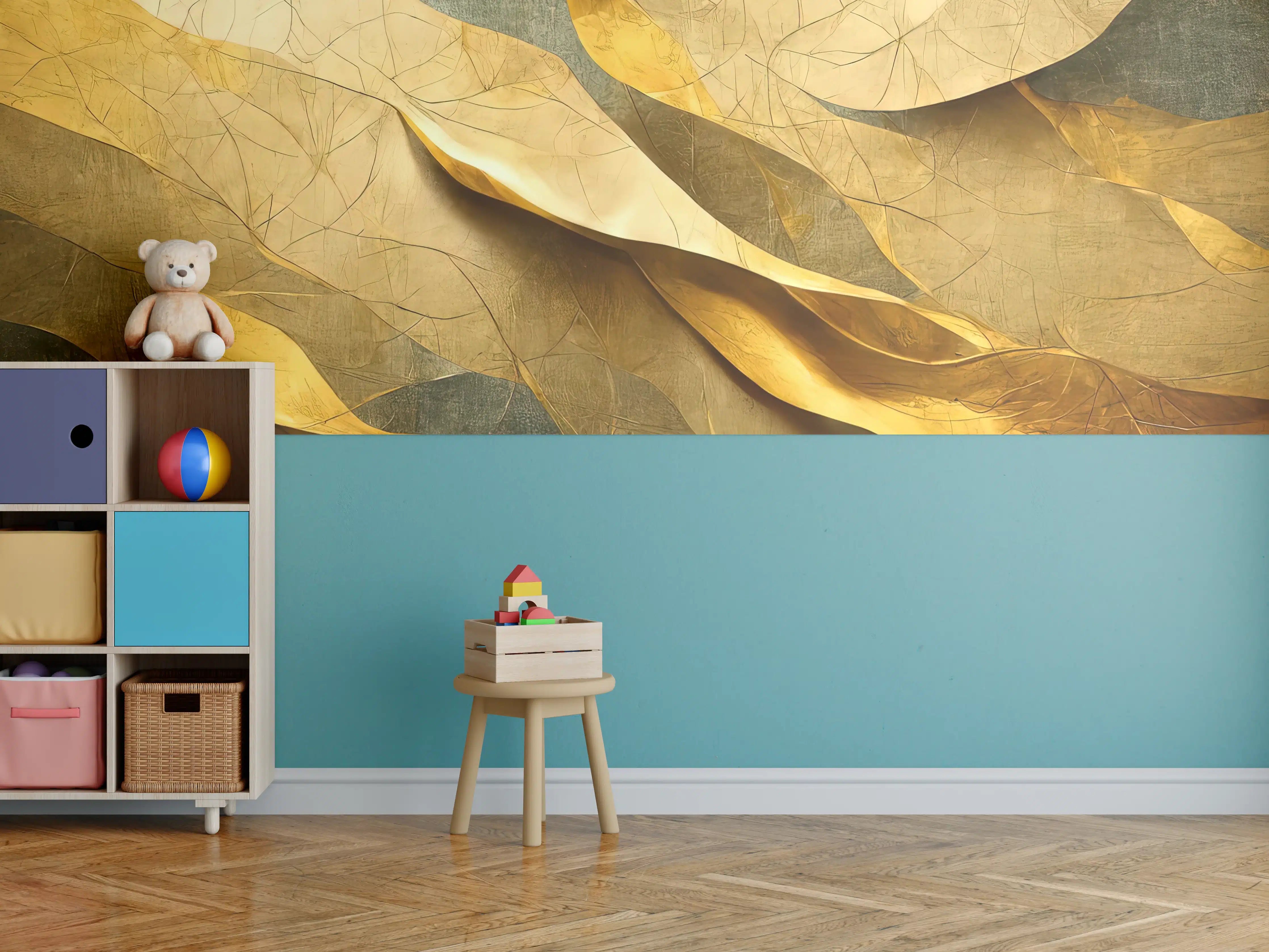 Kinderzimmer Wandgestaltung - Goldene Herbstblätter mit warmen Tönen