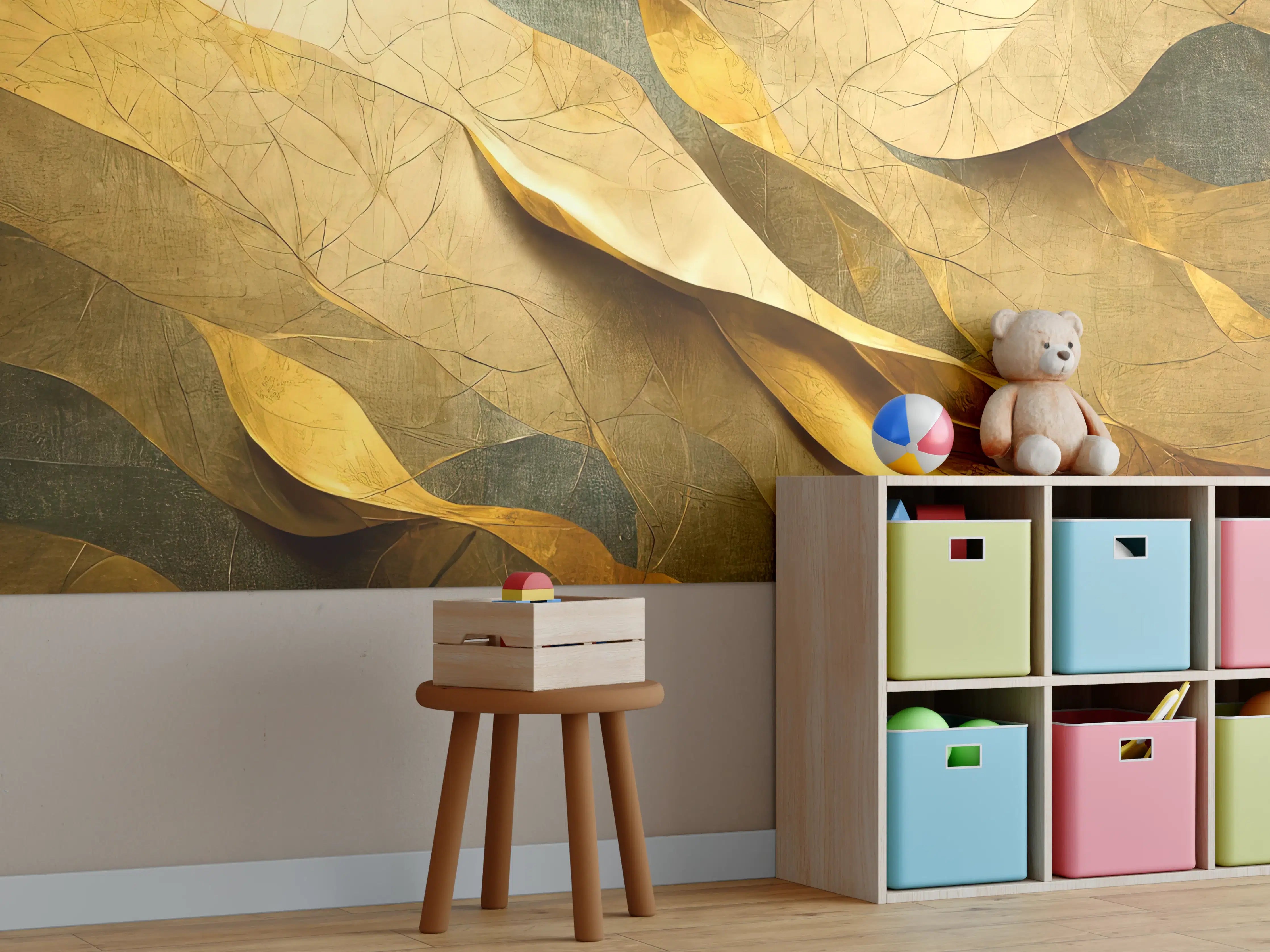 Kinderzimmer Wandgestaltung - Goldene Herbstblätter mit warmen Tönen