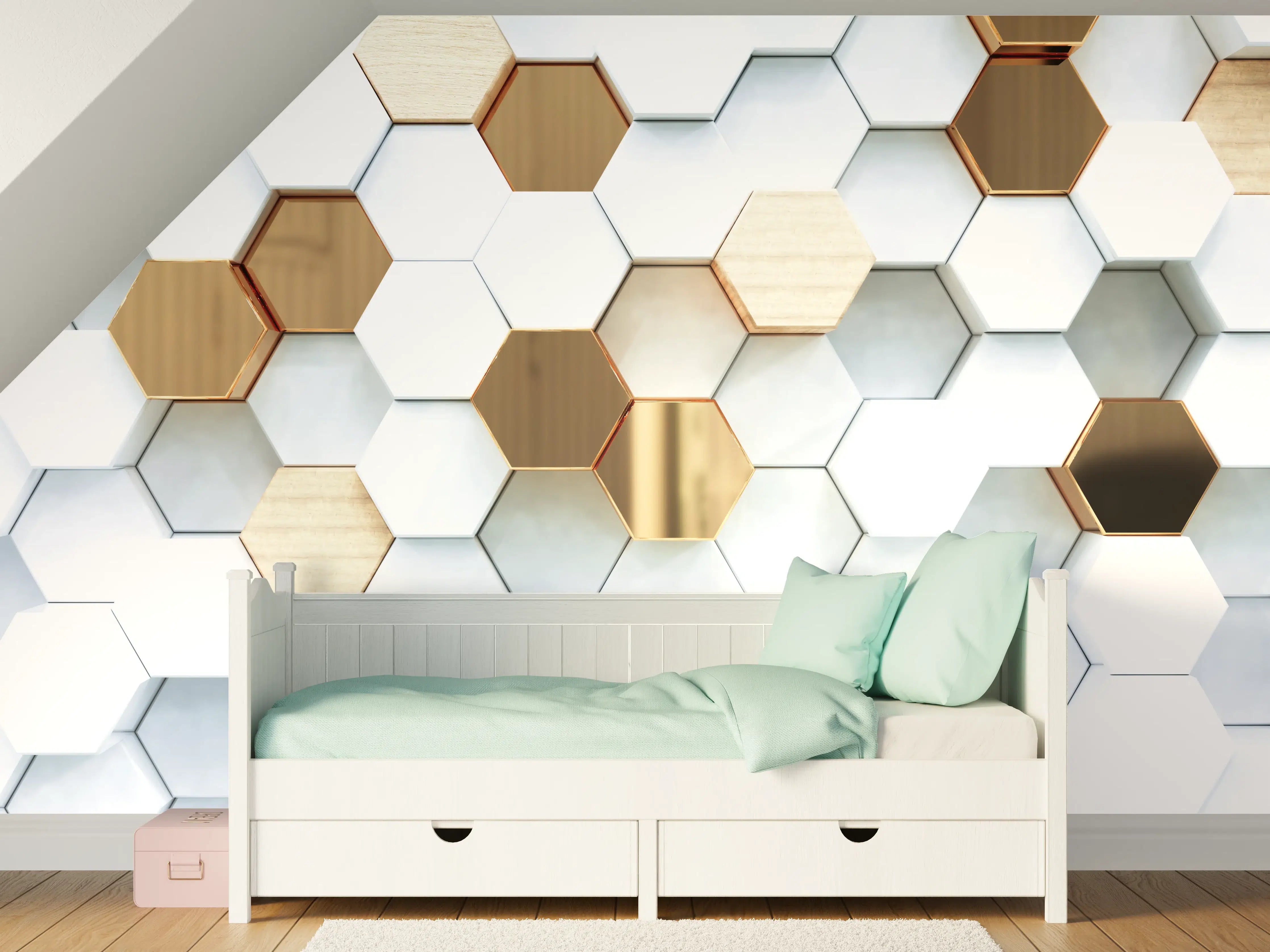 Kinderzimmer Wandgestaltung - Goldene Hexagon Luxusstruktur