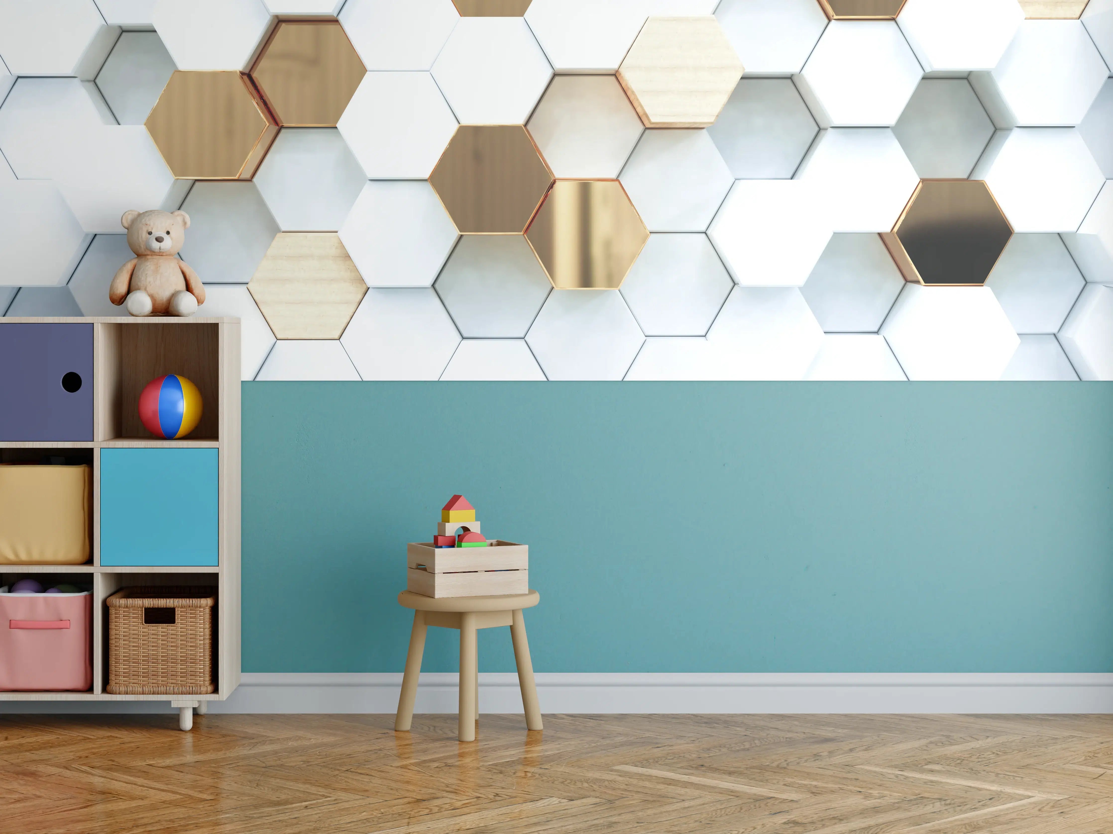 Kinderzimmer Wandgestaltung - Goldene Hexagon Luxusstruktur
