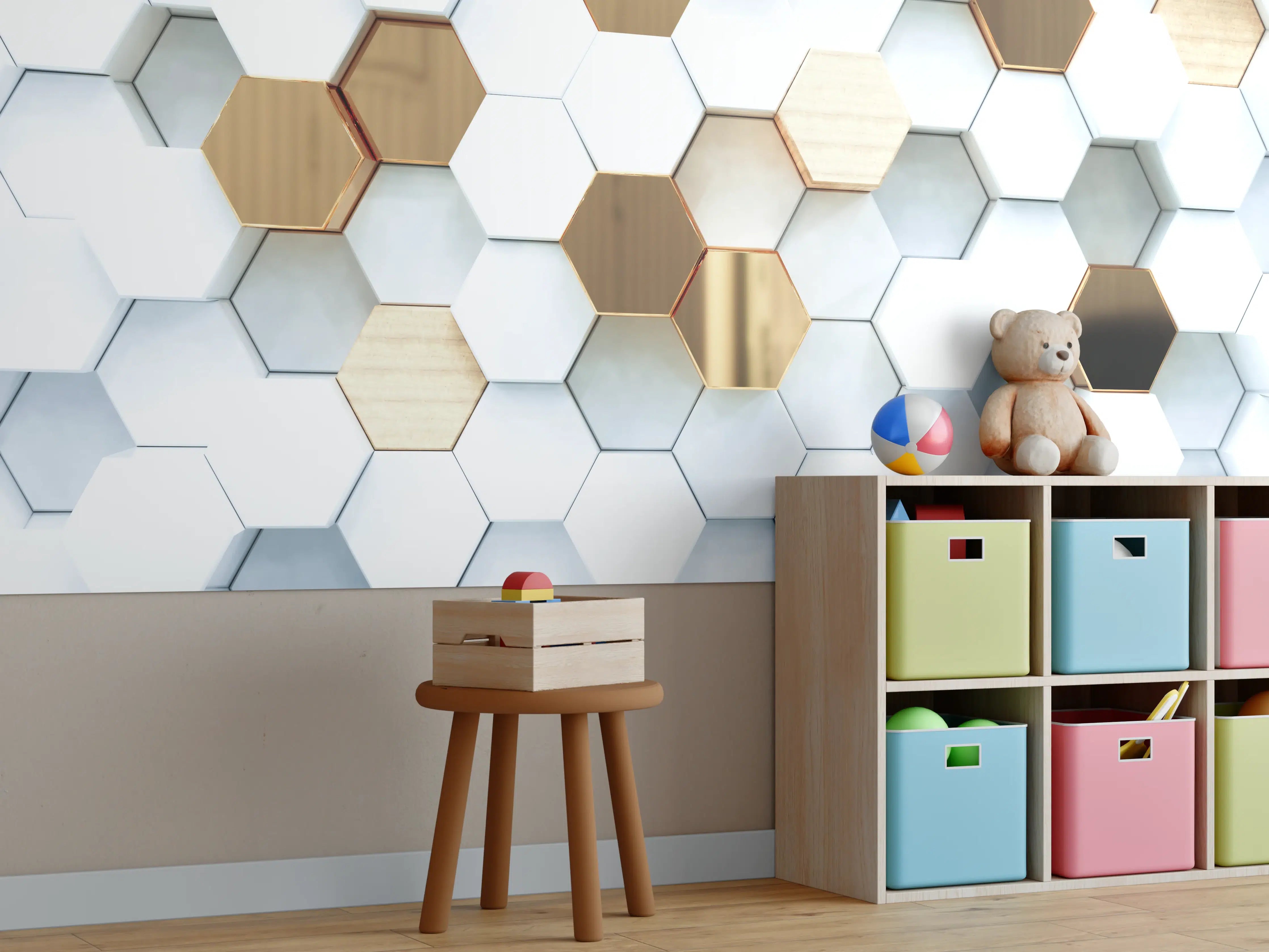 Kinderzimmer Wandgestaltung - Goldene Hexagon Luxusstruktur