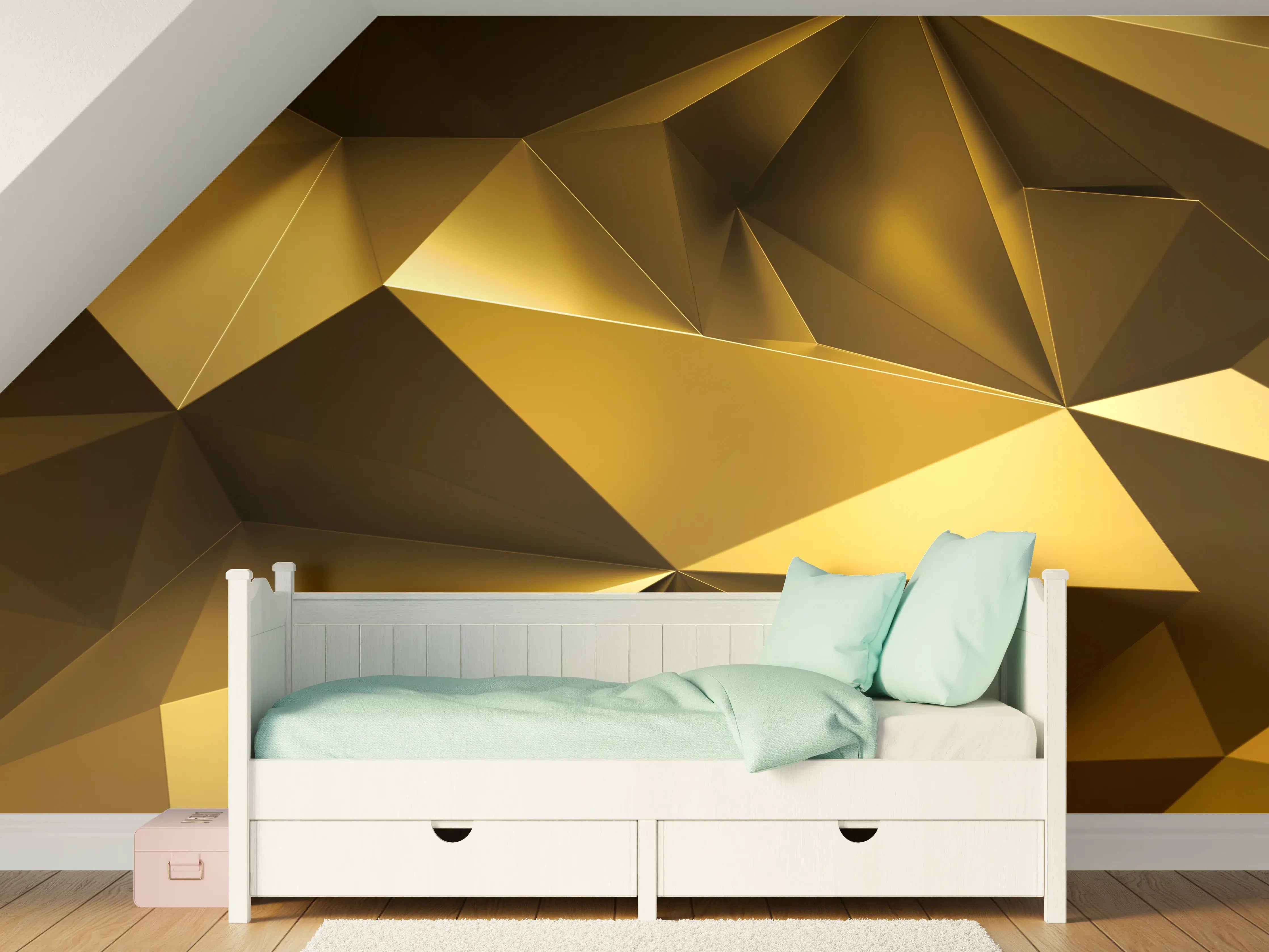 Kinderzimmer Wandgestaltung - Goldene Kristall Polygon Tapete