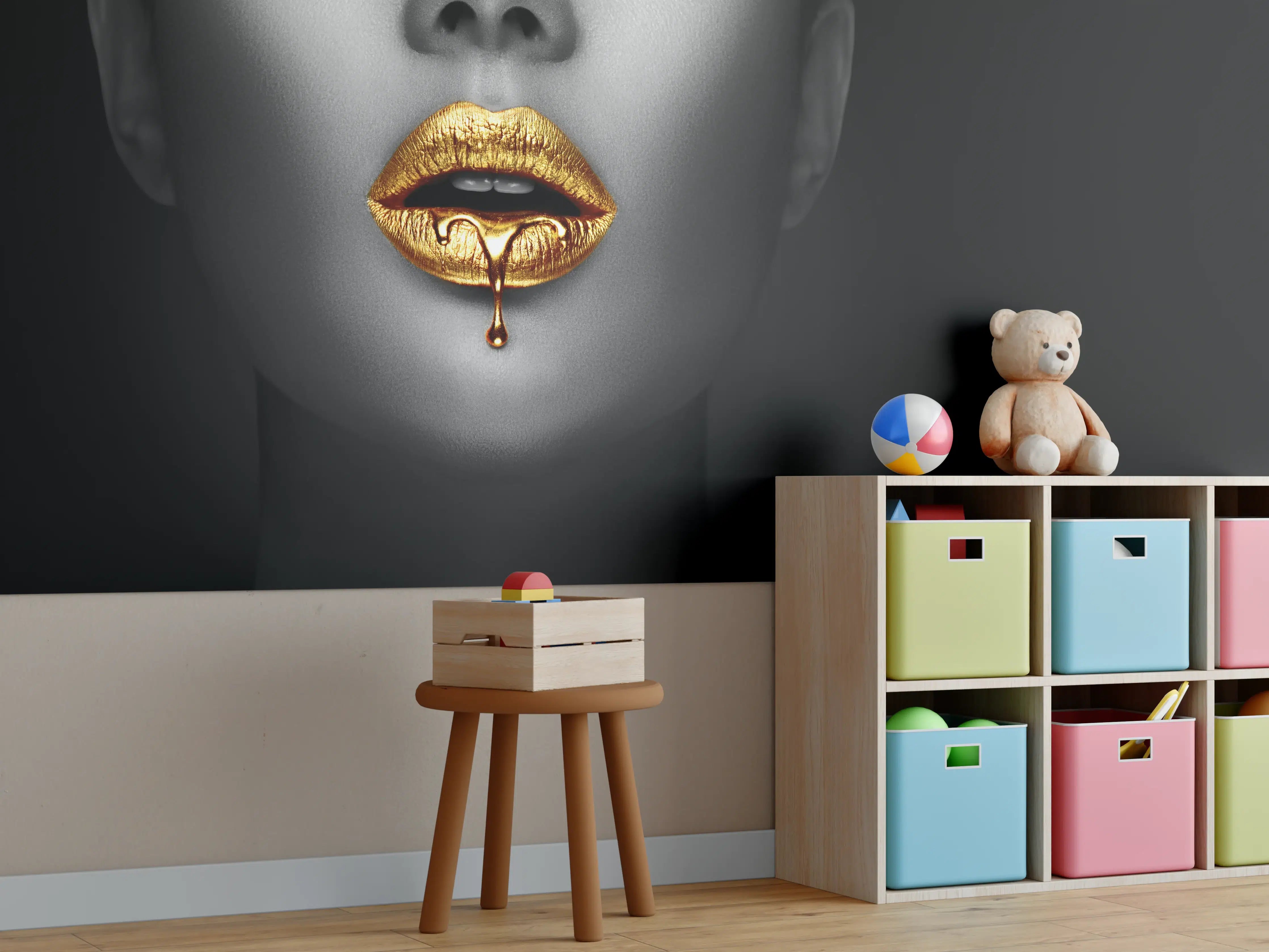 Kinderzimmer Wandgestaltung - Goldene Lippen Liquid Art