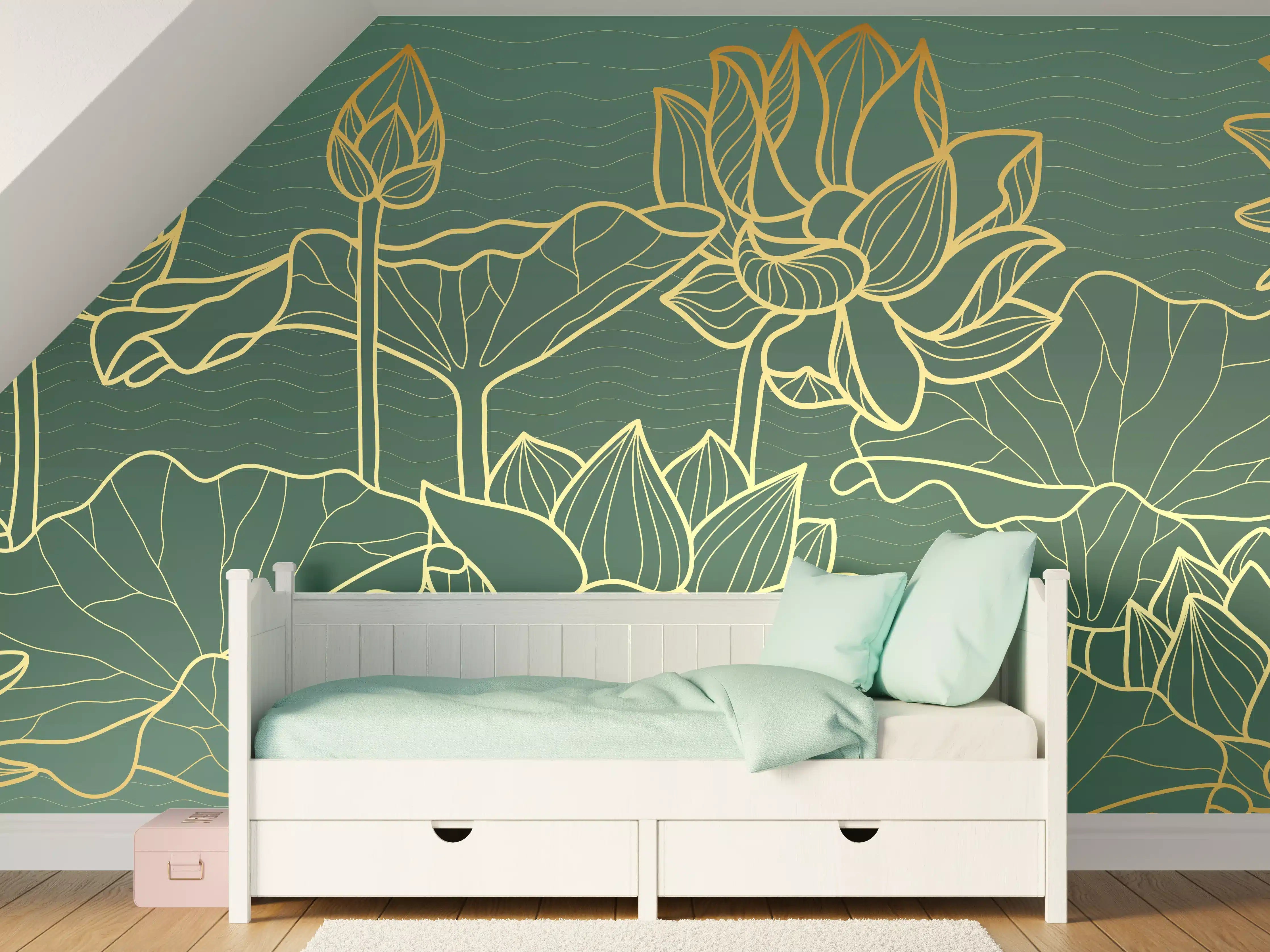 Kinderzimmer Wandgestaltung - Goldene Lotusblumen Kunstwerk