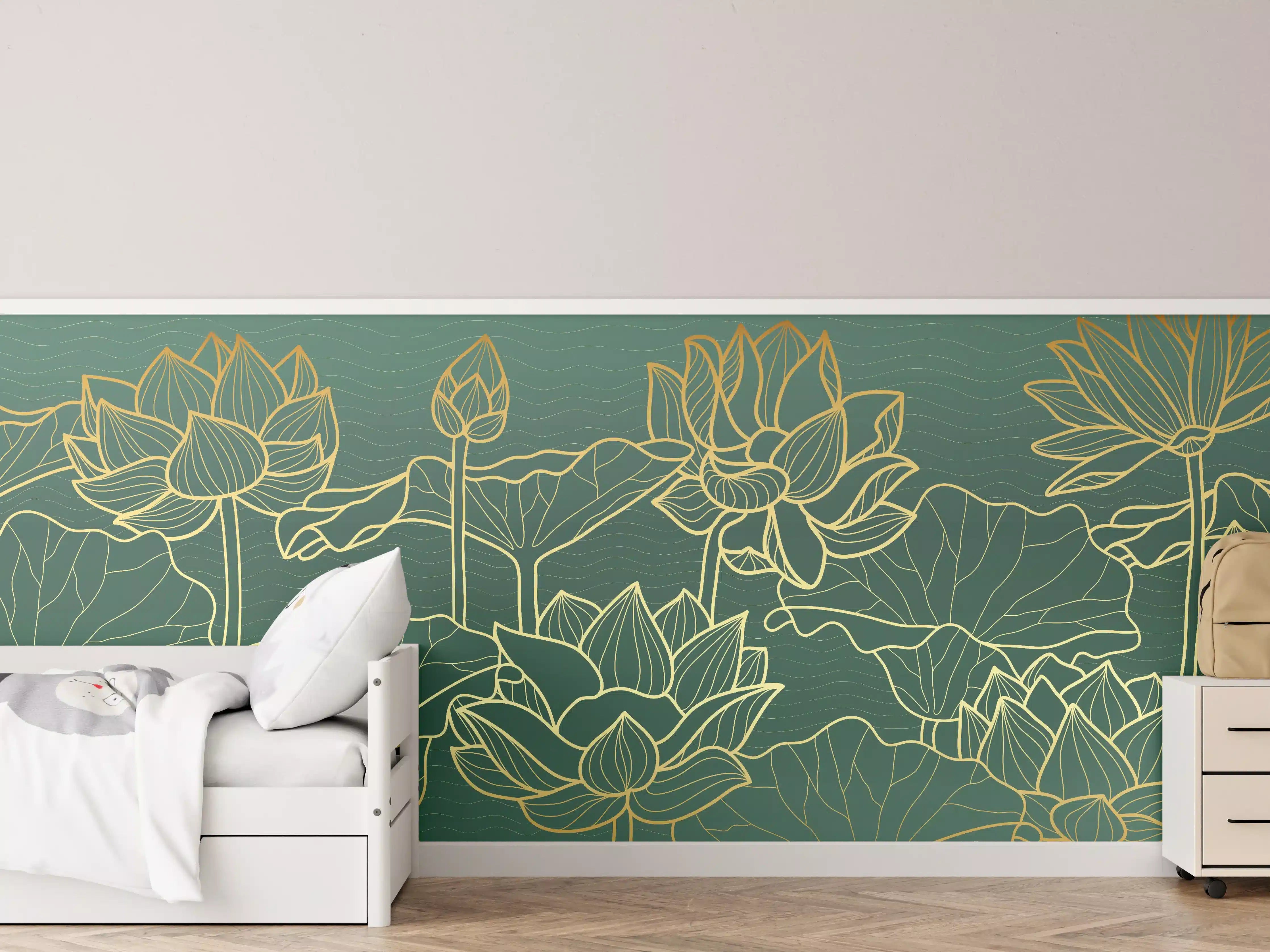 Kinderzimmer Wandgestaltung - Goldene Lotusblumen Kunstwerk