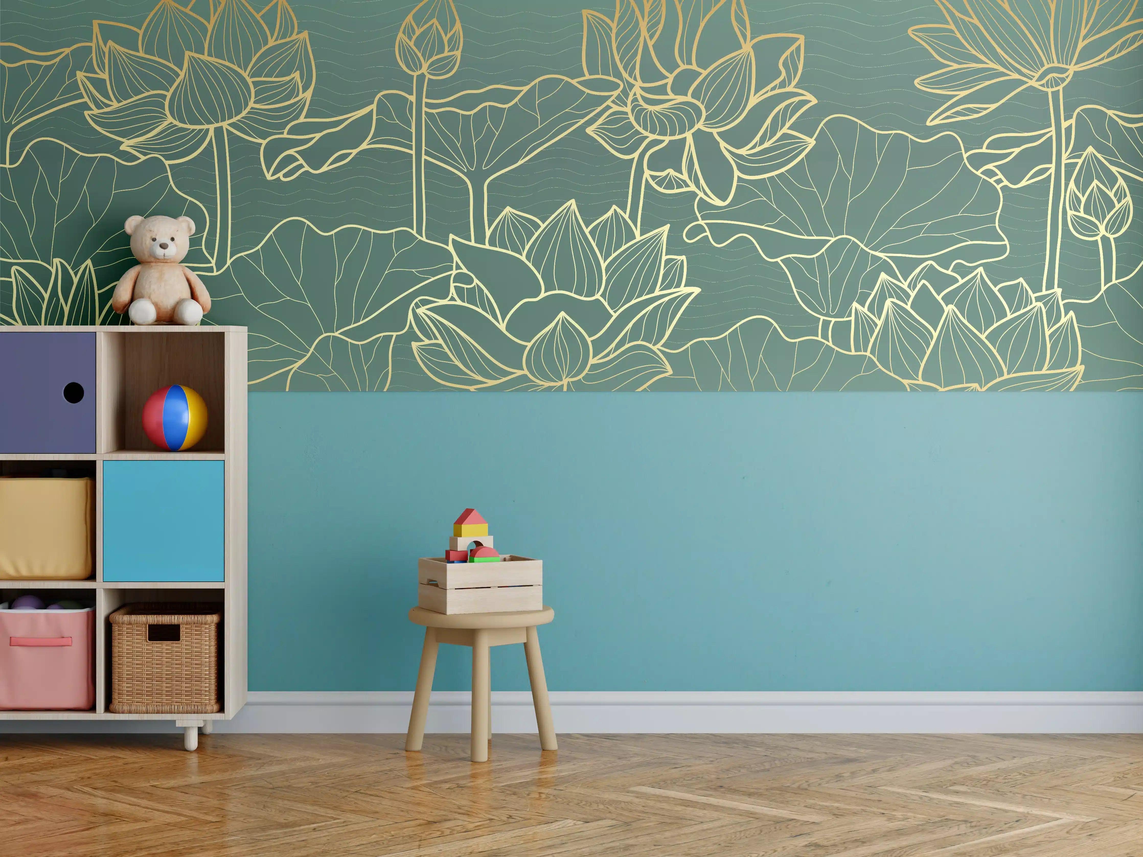 Kinderzimmer Wandgestaltung - Goldene Lotusblumen Kunstwerk