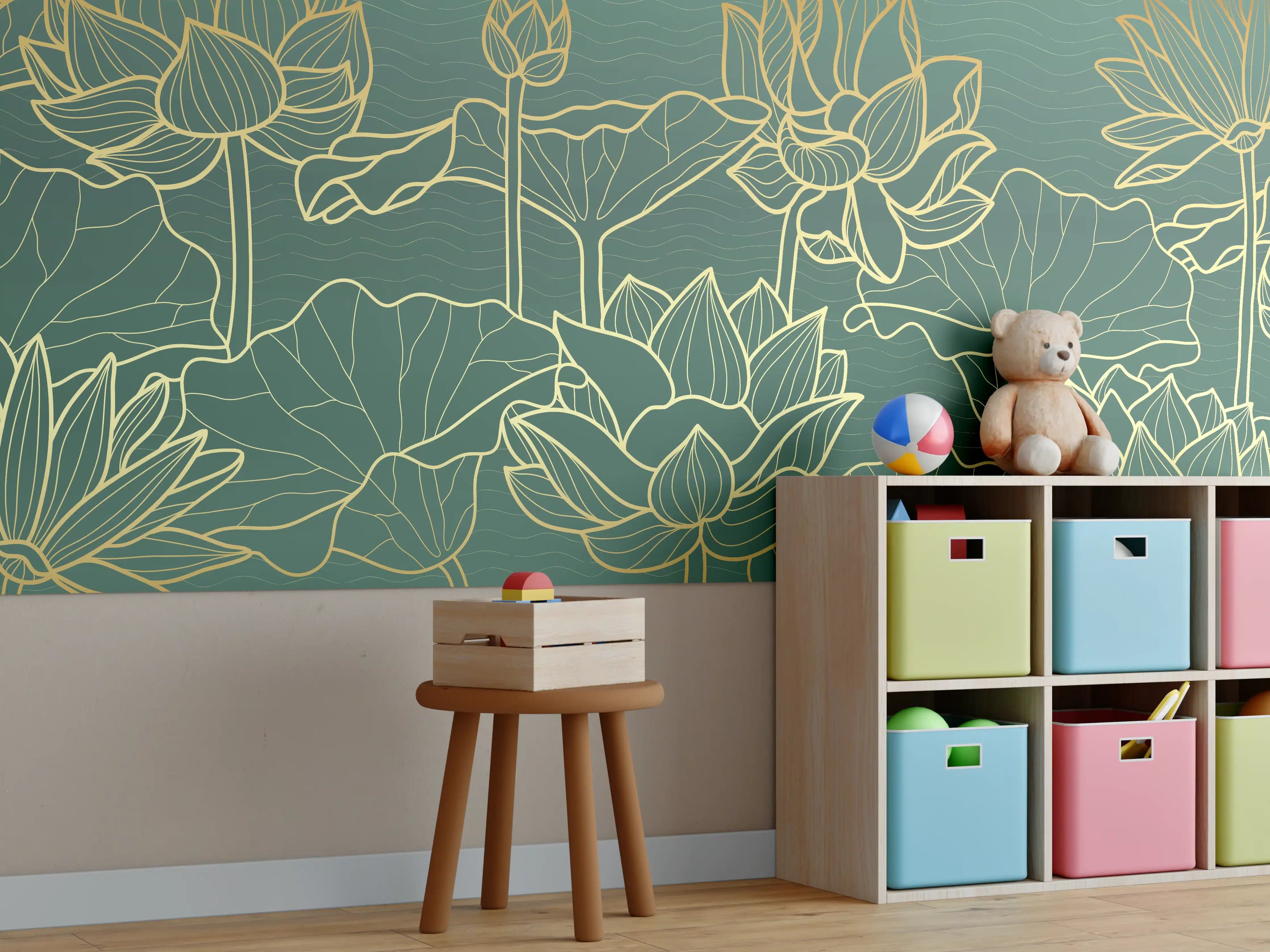 Kinderzimmer Wandgestaltung - Goldene Lotusblumen Kunstwerk
