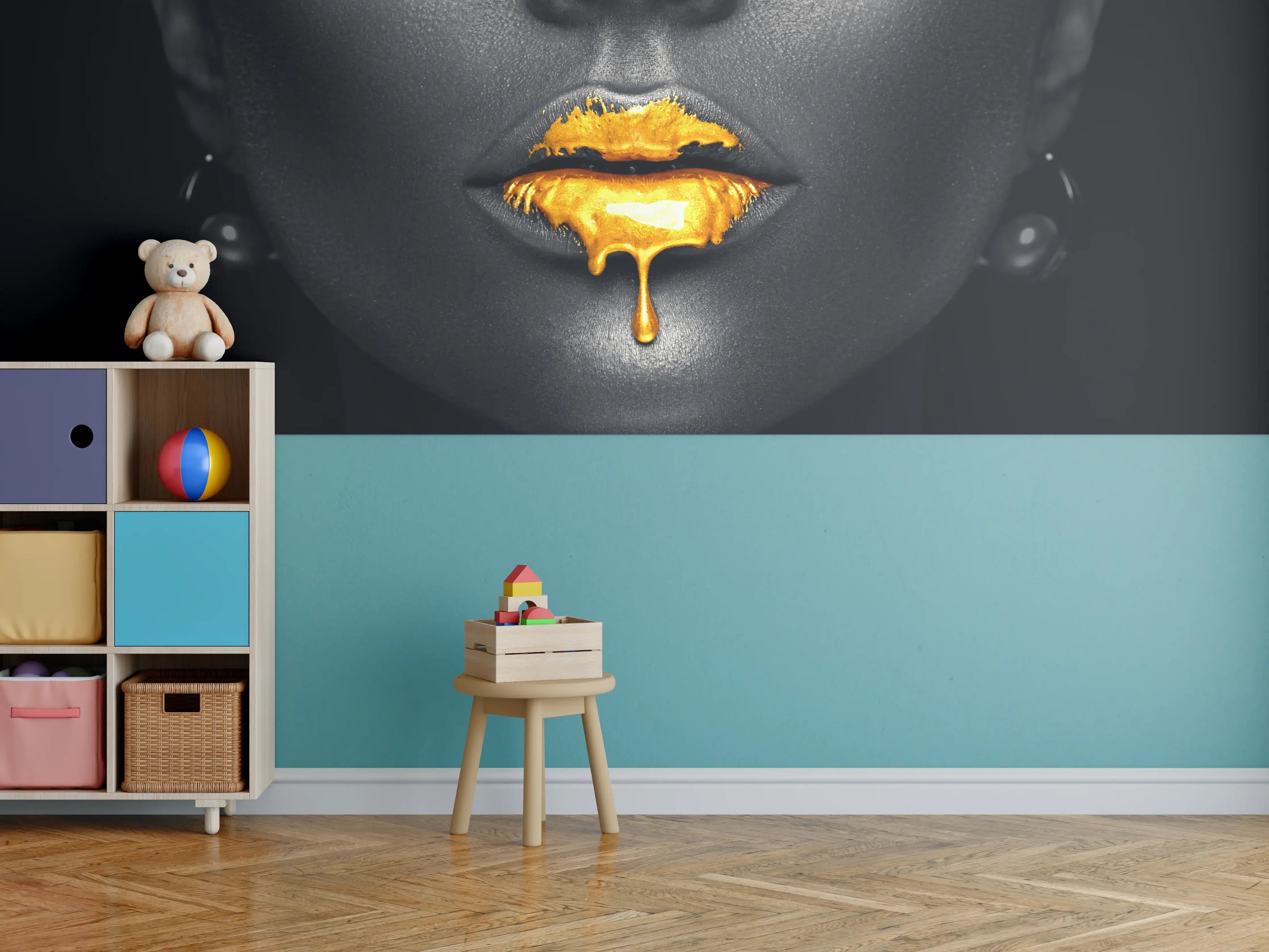 Kinderzimmer Wandgestaltung - Goldene Make-up Lippen
