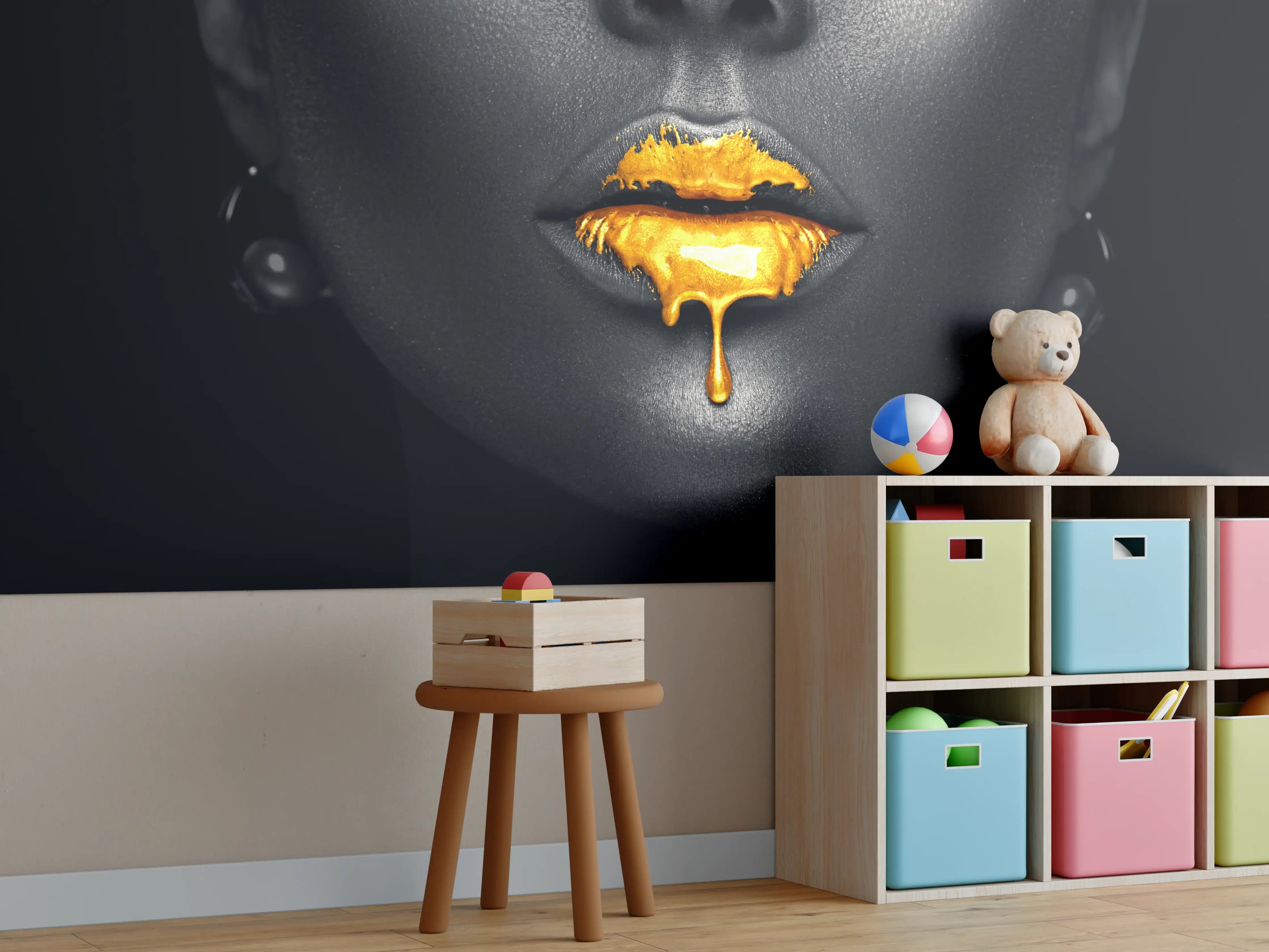 Kinderzimmer Wandgestaltung - Goldene Make-up Lippen