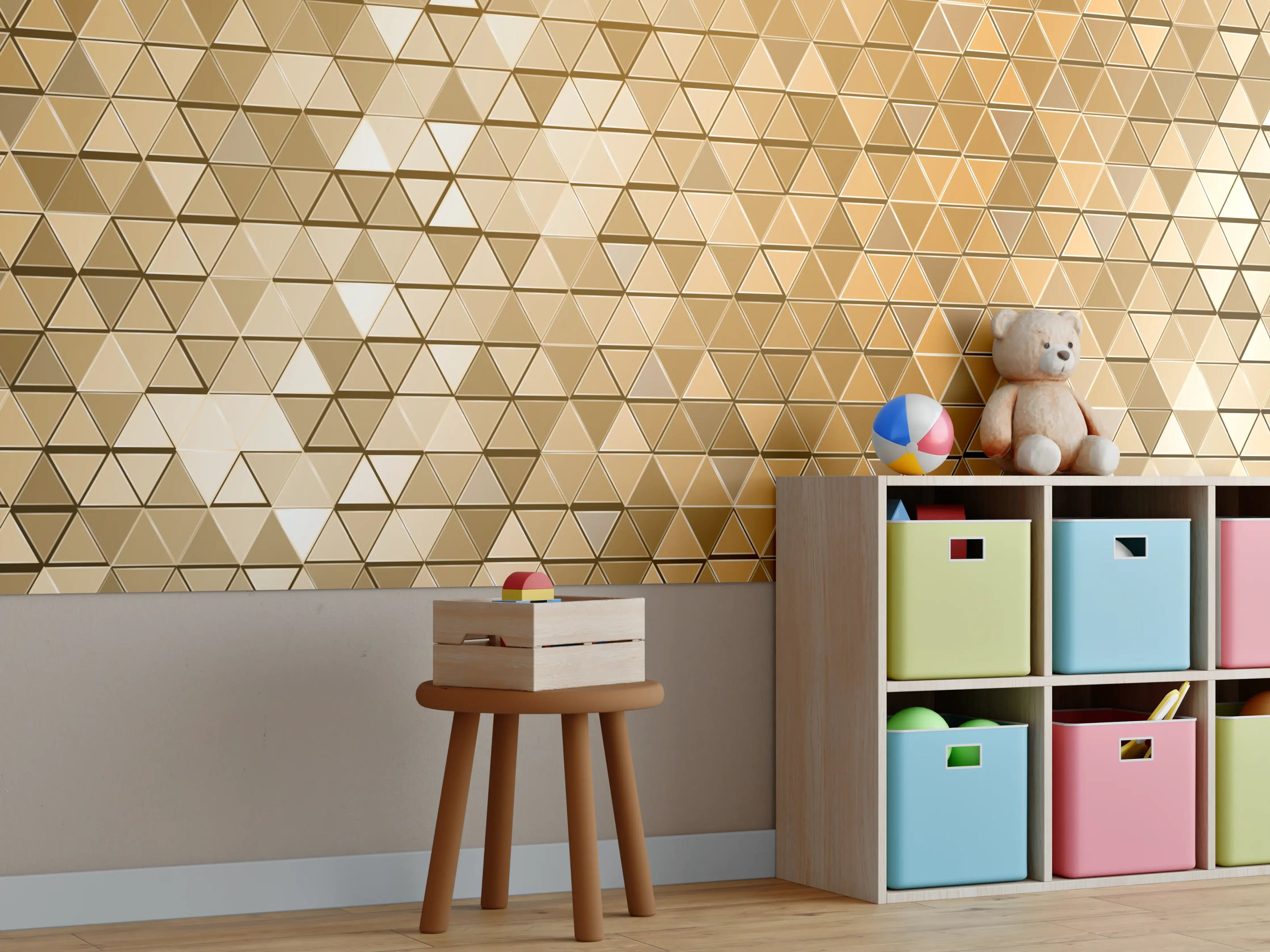 Kinderzimmer Wandgestaltung - Goldene Metall-Mosaikstruktur