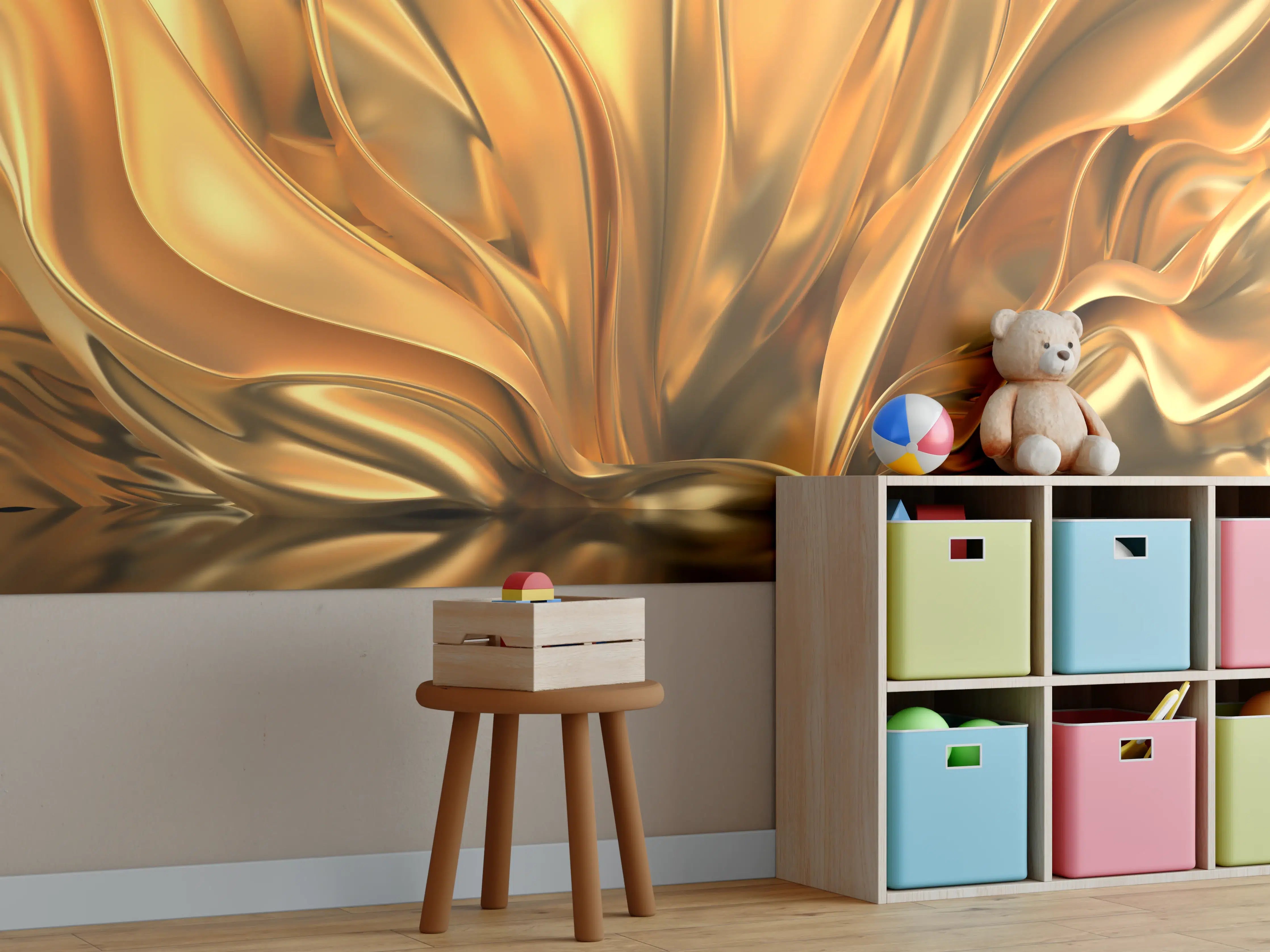 Kinderzimmer Wandgestaltung - Goldene Metall-Textur mit glänzendem Finish