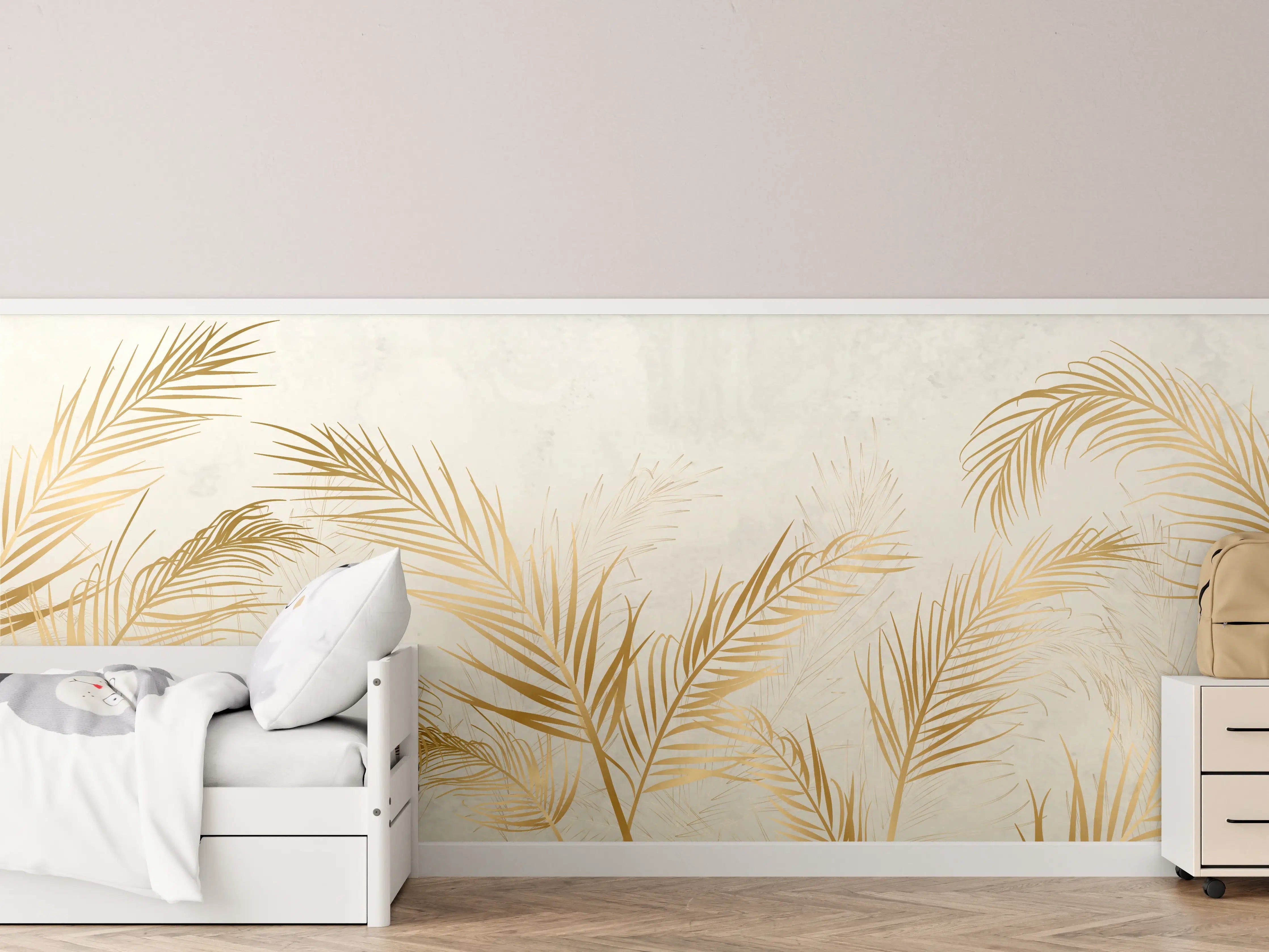 Kinderzimmer Wandgestaltung - Goldene Palmwedel Deko