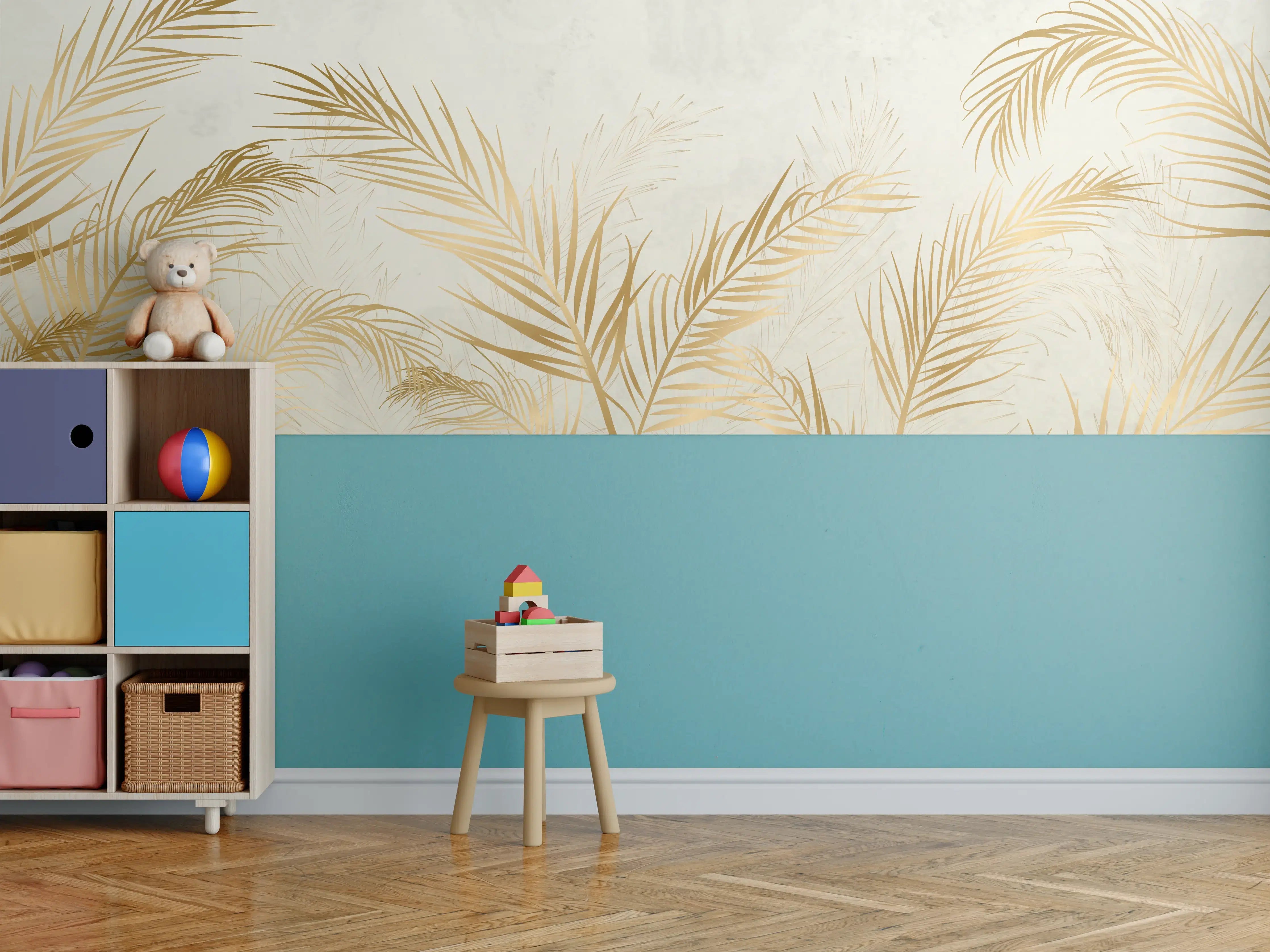 Kinderzimmer Wandgestaltung - Goldene Palmwedel Deko