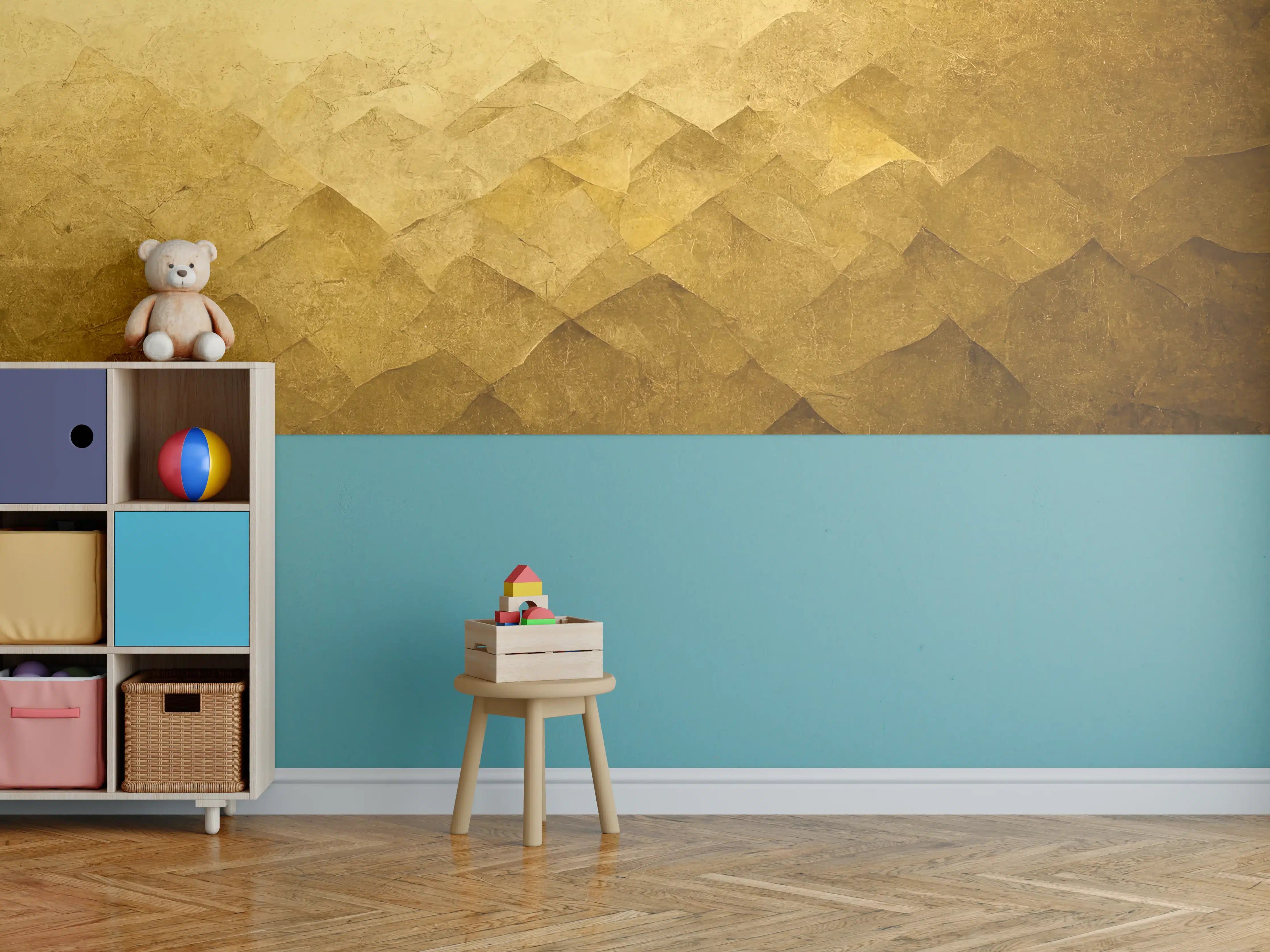 Kinderzimmer Wandgestaltung - Goldene Textur mit Metallic-Effekt