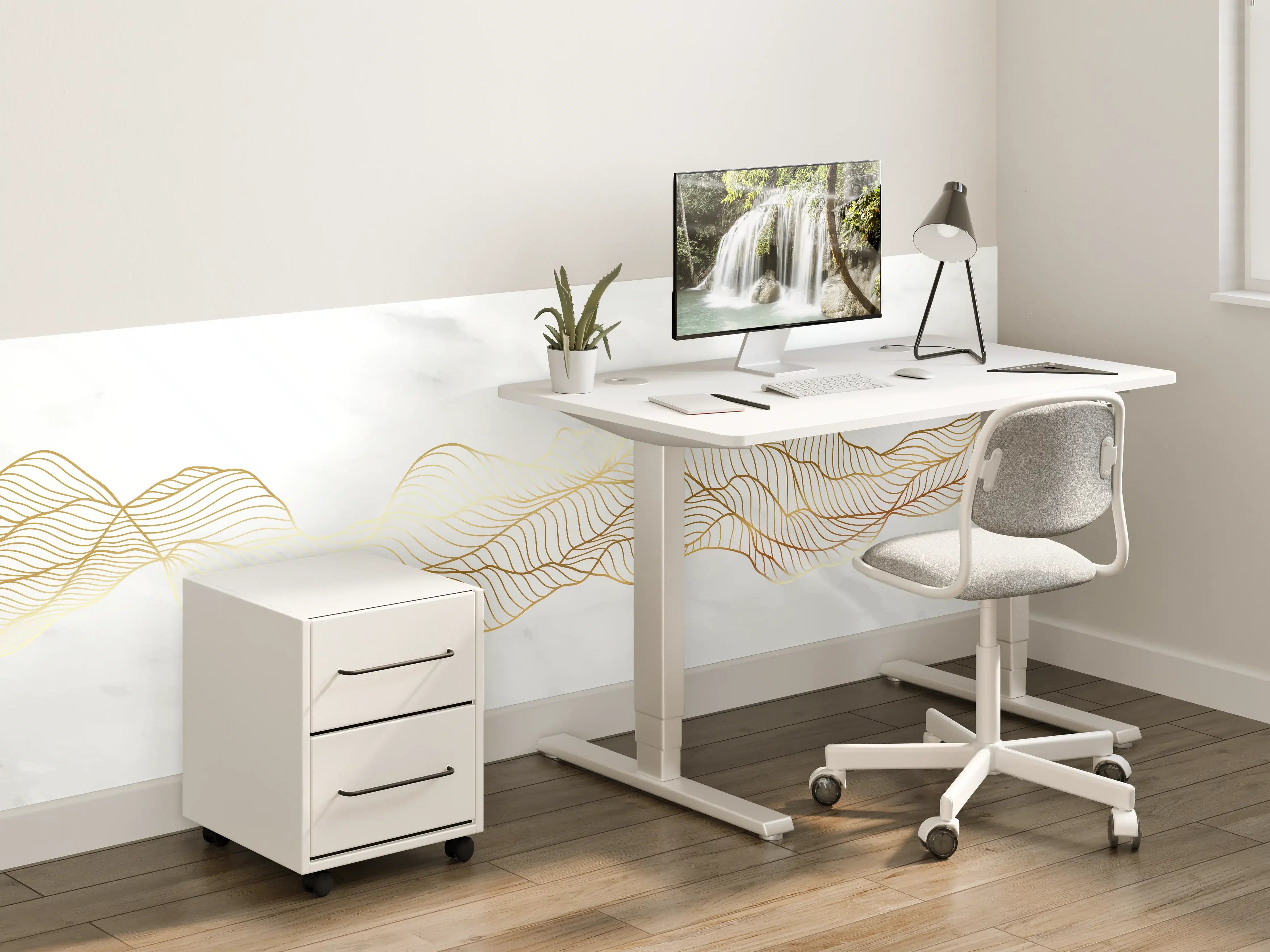 Kinderzimmer Wandgestaltung - Goldene Wellenlinien auf Marmor