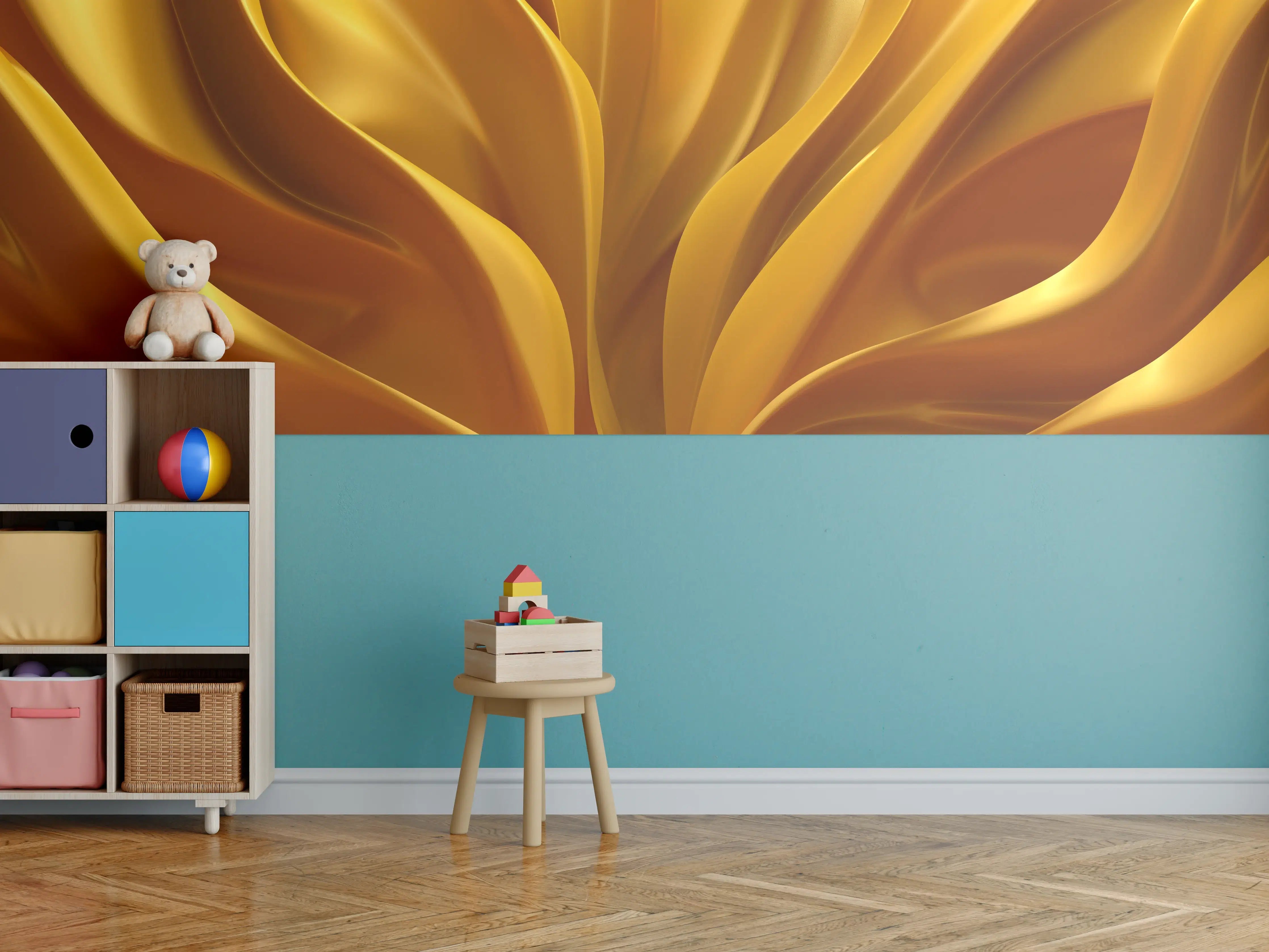 Kinderzimmer Wandgestaltung - Goldene, geschwungene Textur