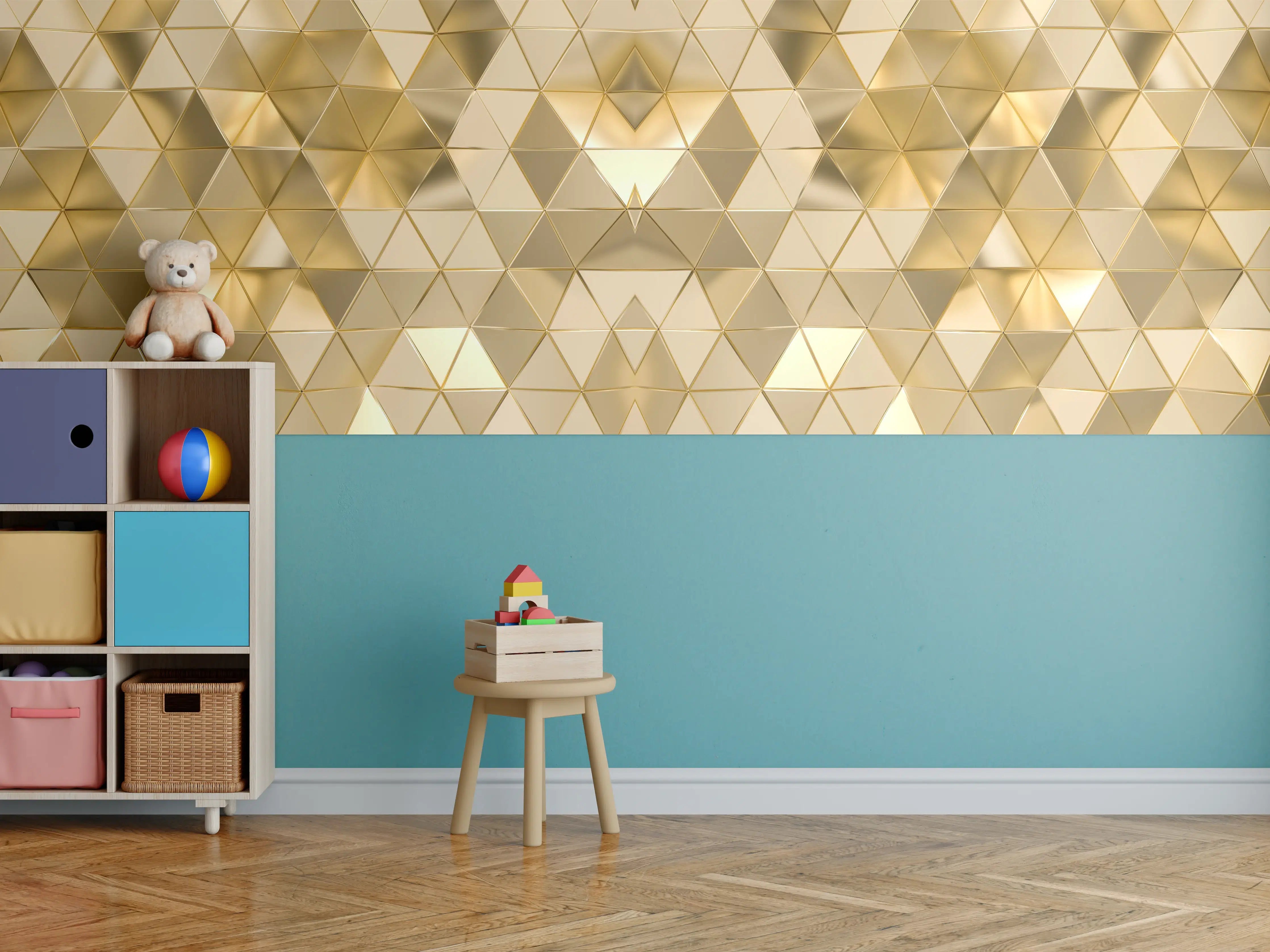 Kinderzimmer Wandgestaltung - Goldenes Geometrie-Muster
