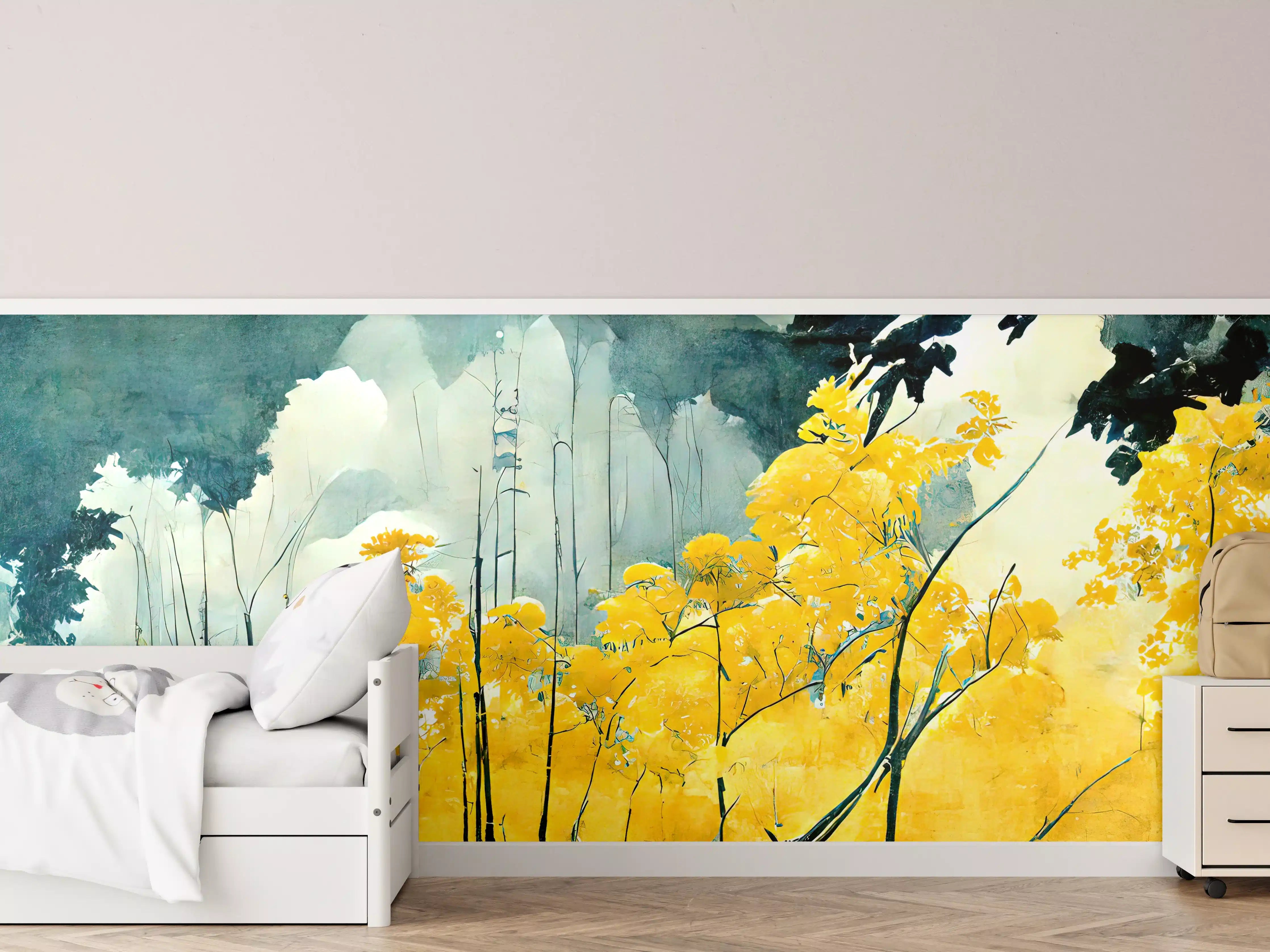 Kinderzimmer Wandgestaltung - Goldenes Herbstlaub in Waldlandschaft