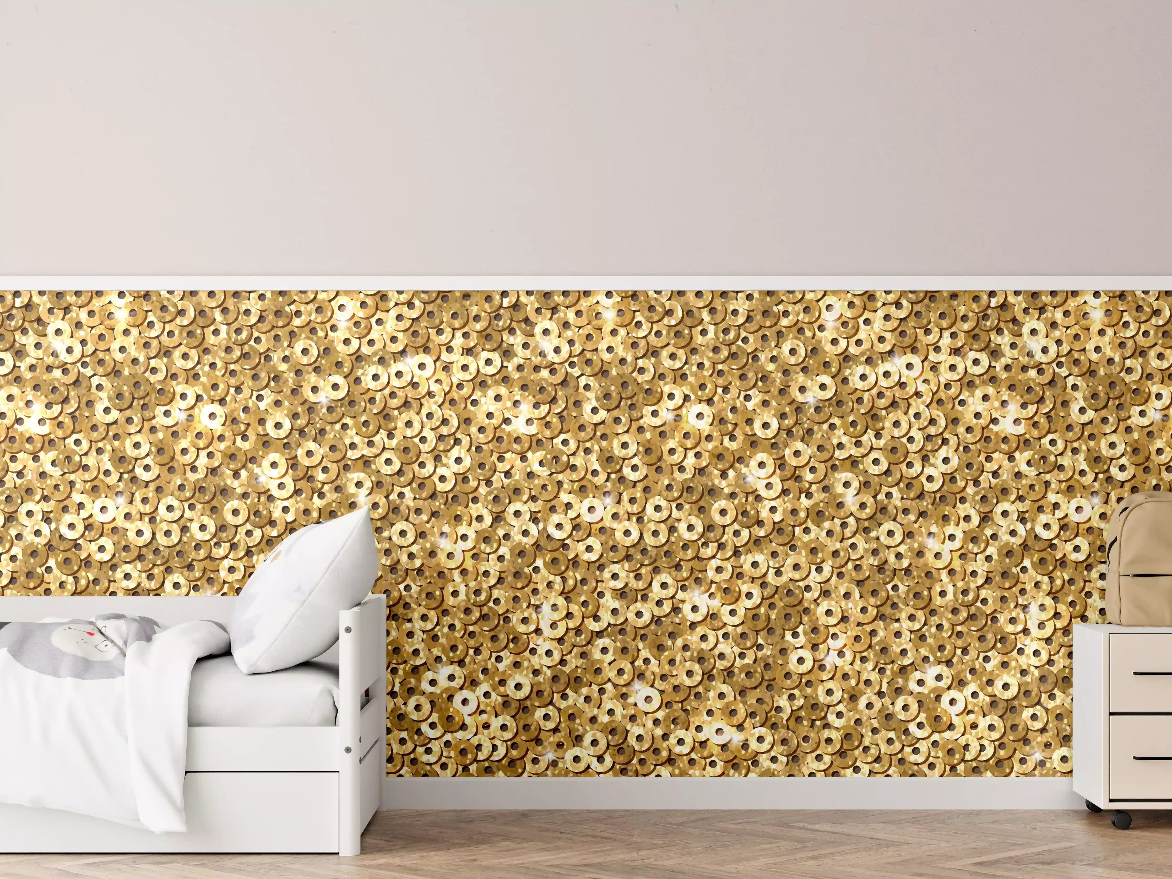 Kinderzimmer Wandgestaltung - Goldenes Pailletten-Muster