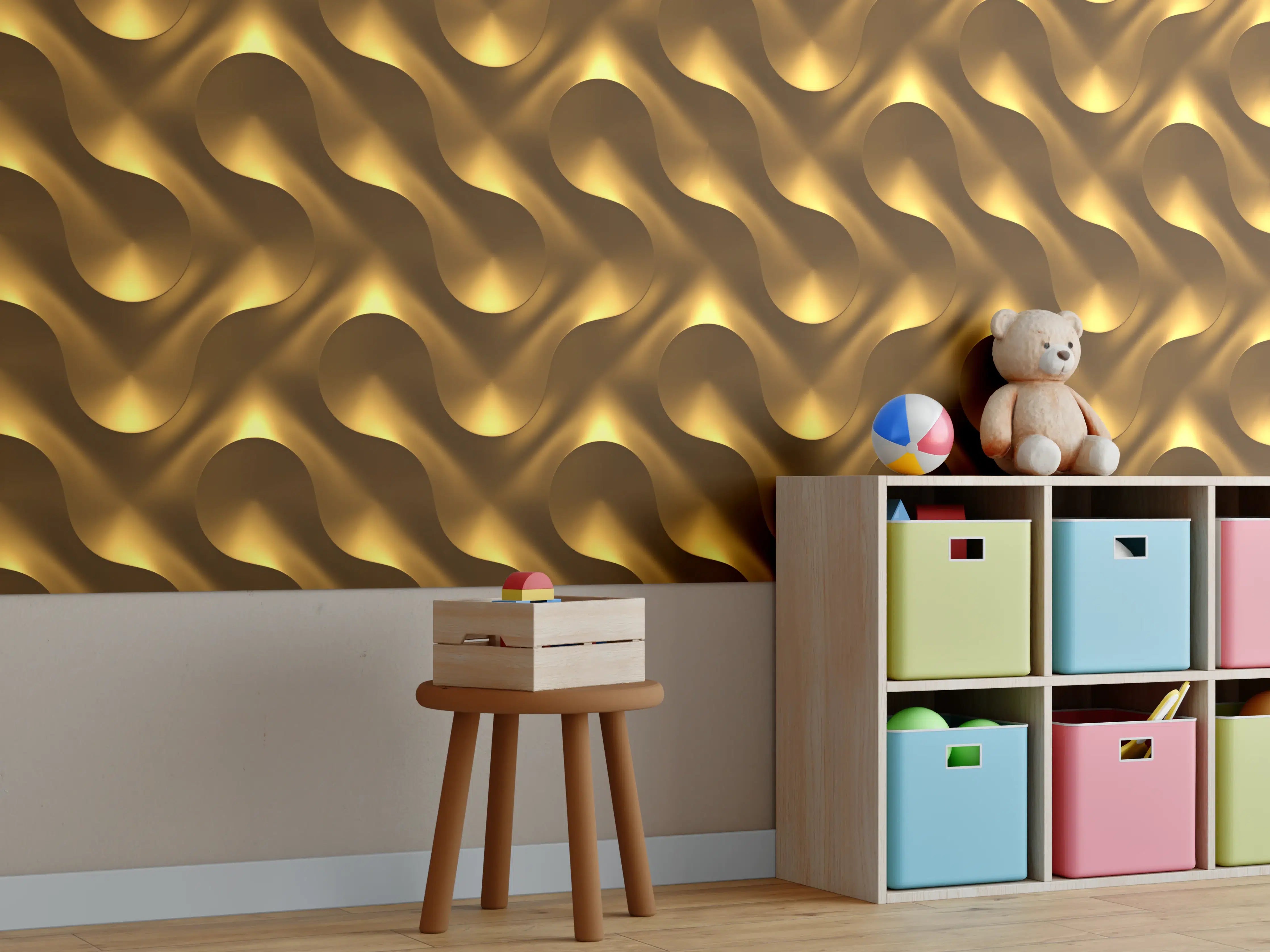 Kinderzimmer Wandgestaltung - Goldenes Wellen Muster