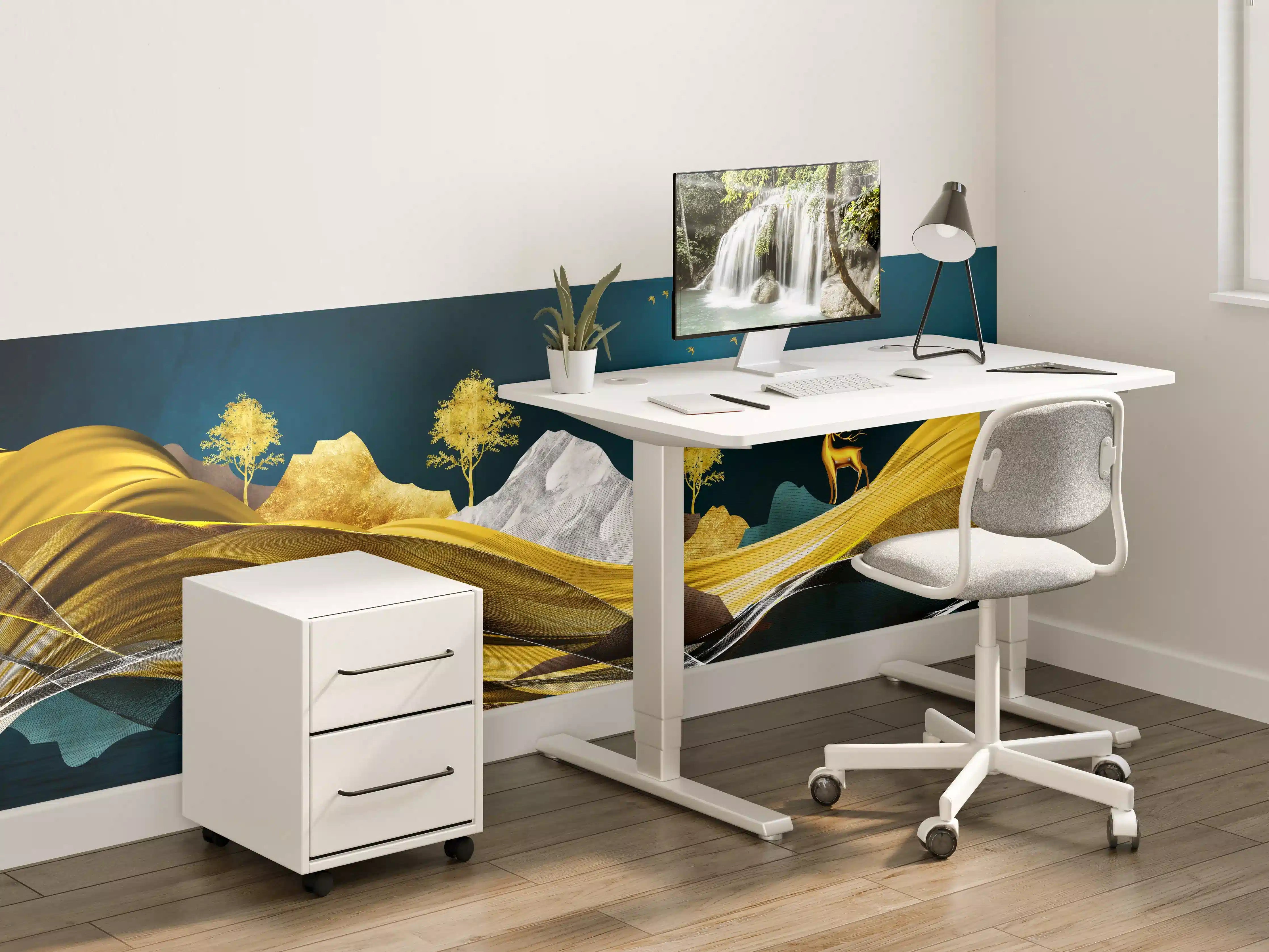 Kinderzimmer Wandgestaltung - Goldenes Wellendesign - 3D