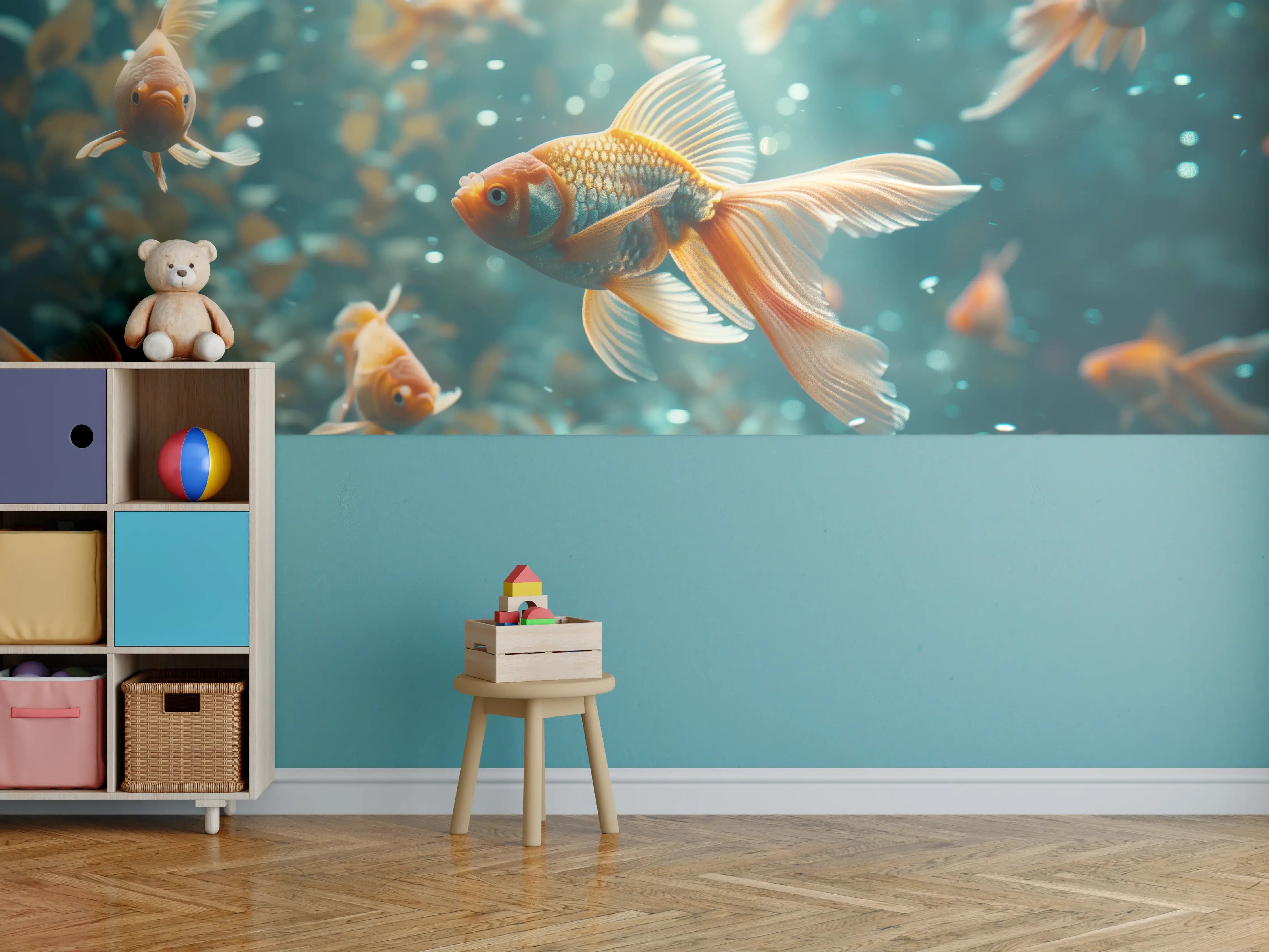 Kinderzimmer Wandgestaltung - Goldfische Türkis-Orange