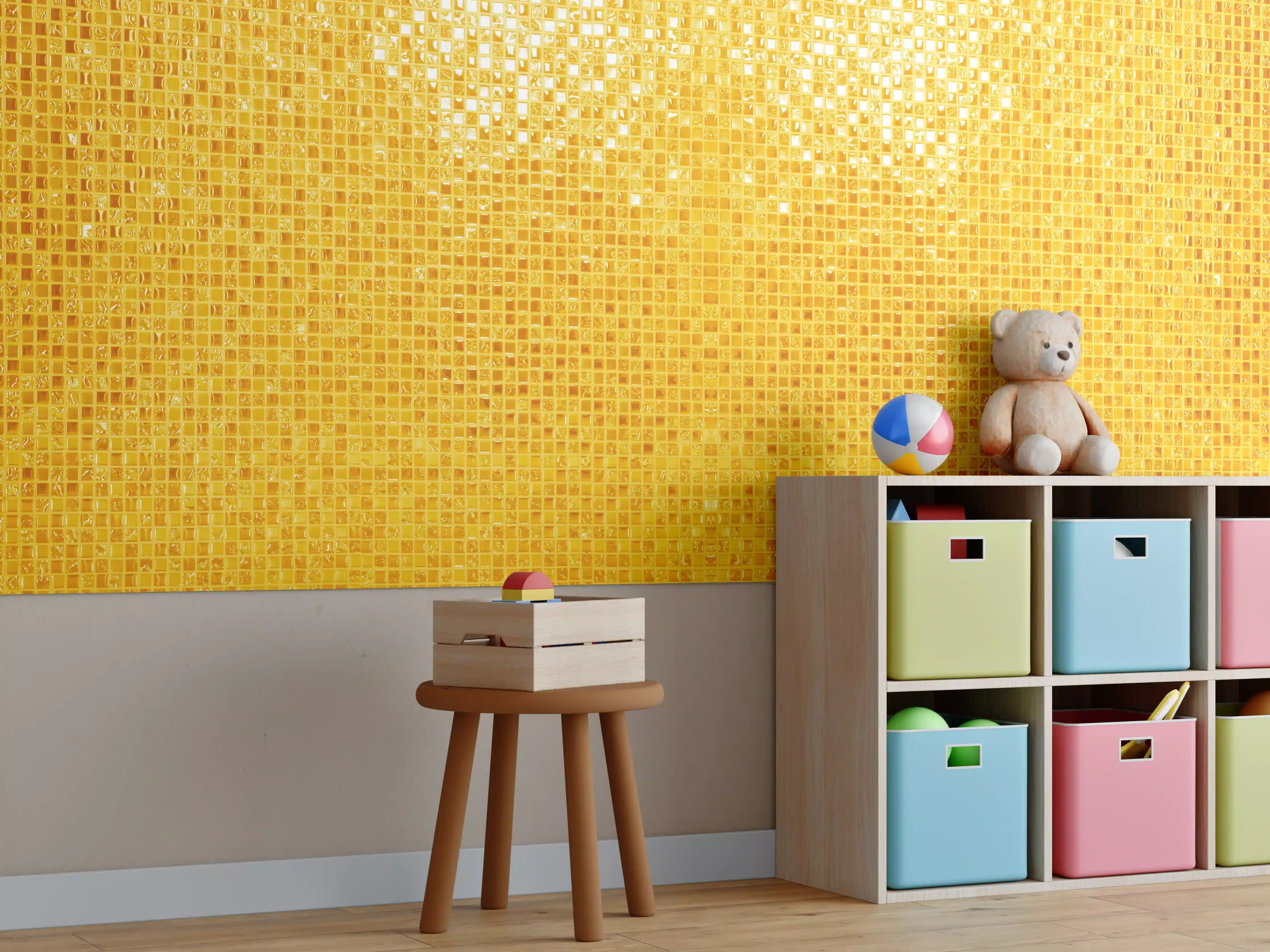 Kinderzimmer Wandgestaltung - Goldgelbe Mosaikfliesen