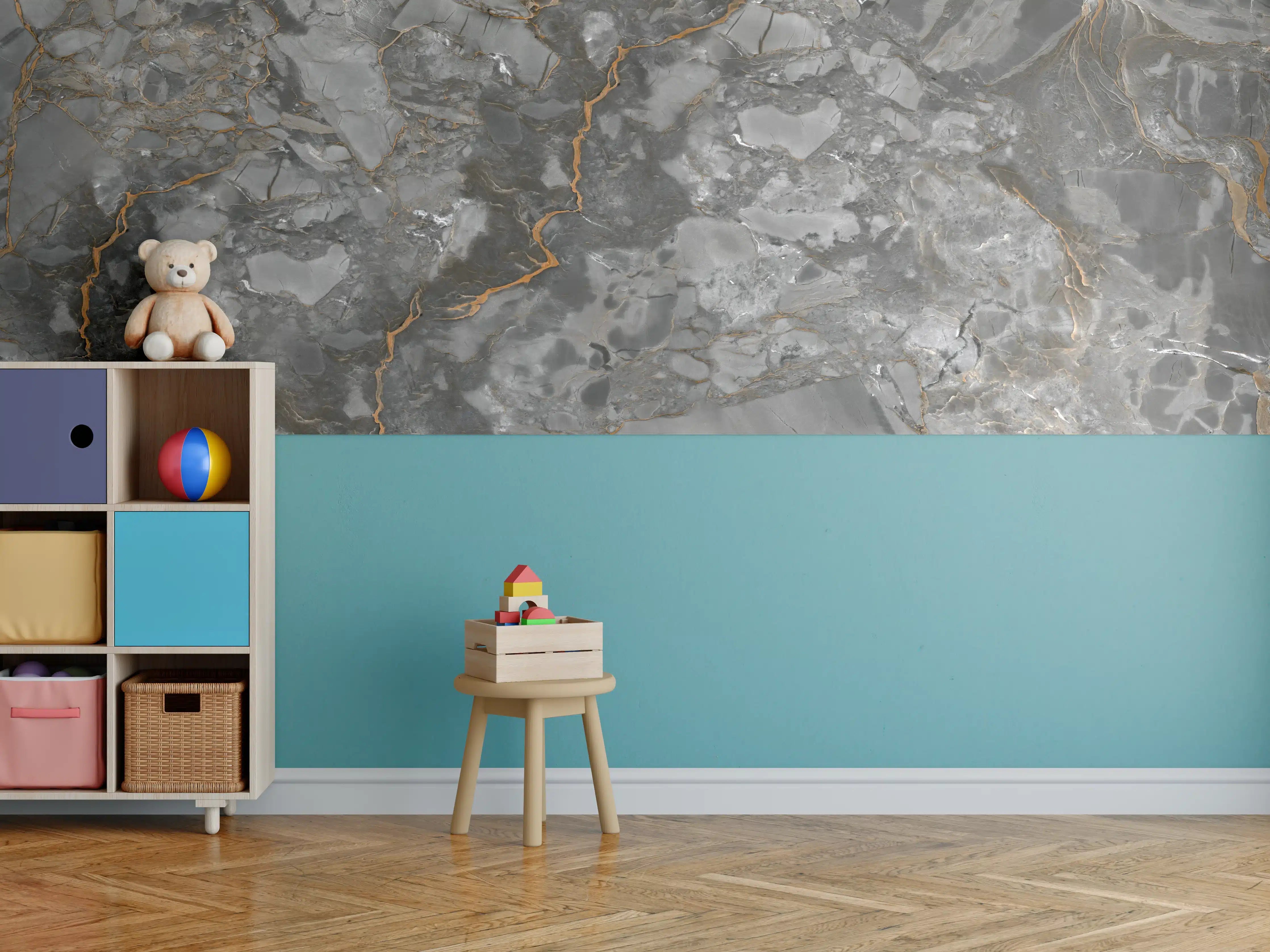 Kinderzimmer Wandgestaltung - Gräulich-Schwarzer Marmor