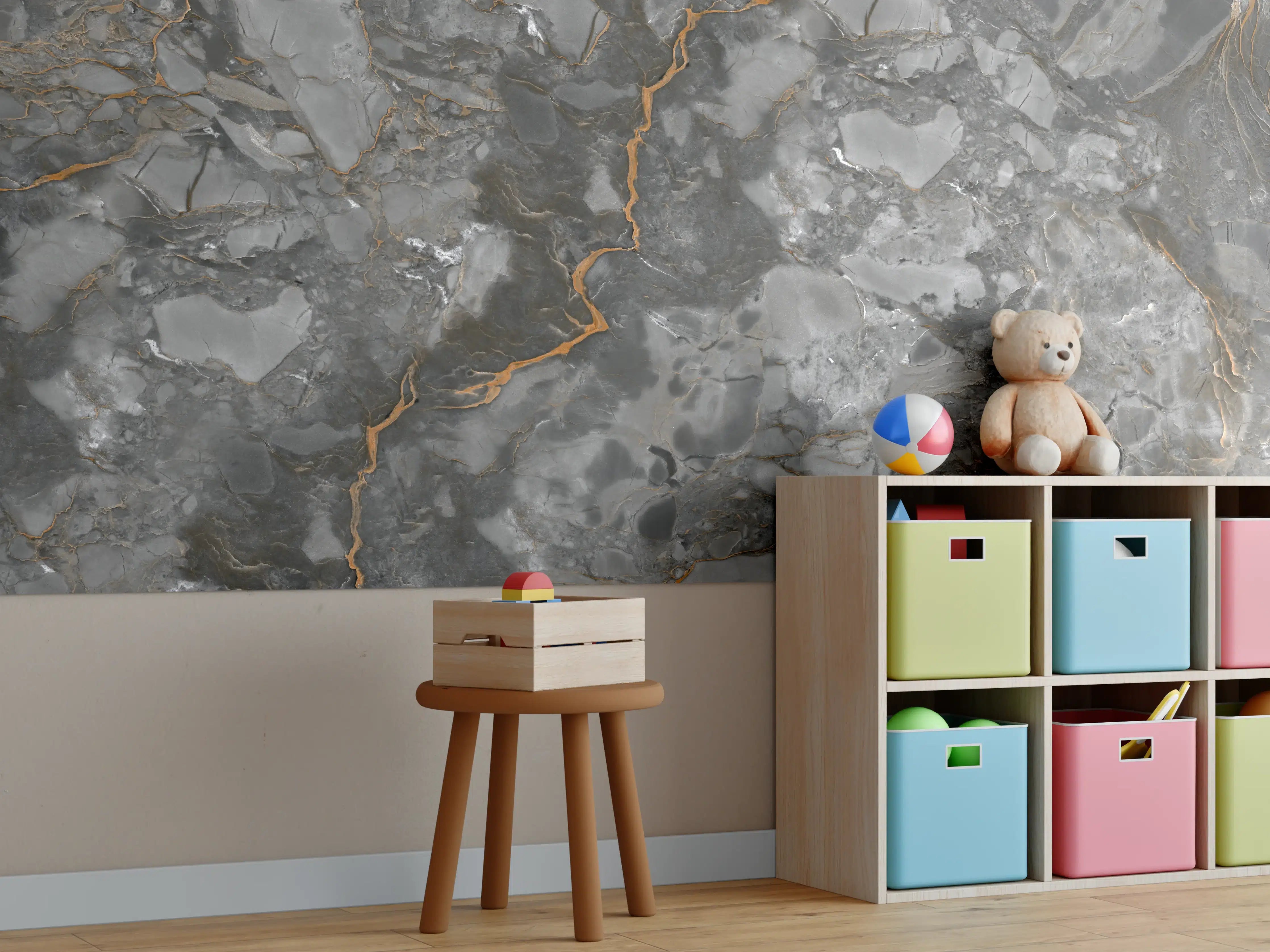 Kinderzimmer Wandgestaltung - Gräulich-Schwarzer Marmor