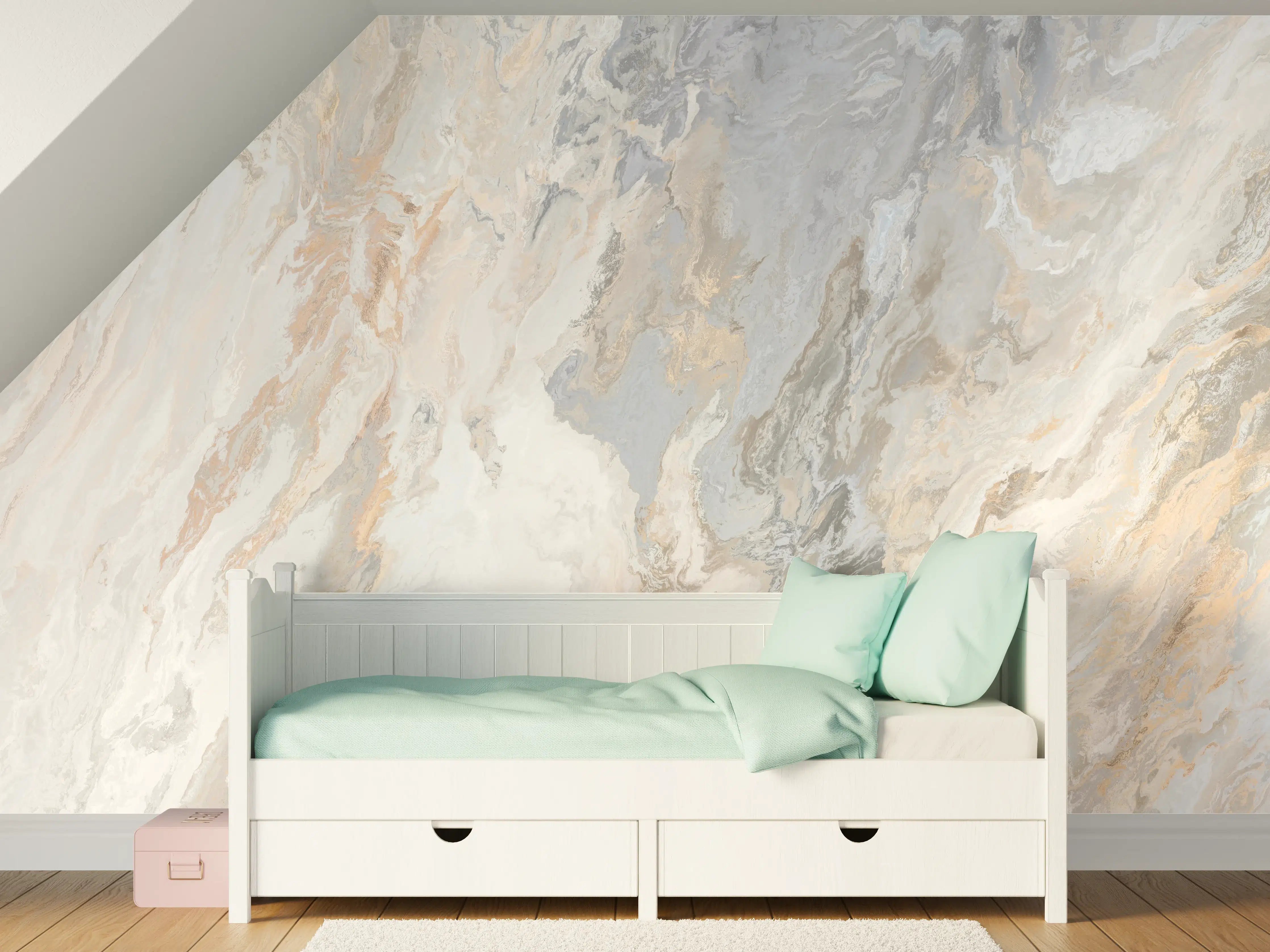 Kinderzimmer Wandgestaltung - Gräulich-beiger matter Marmor