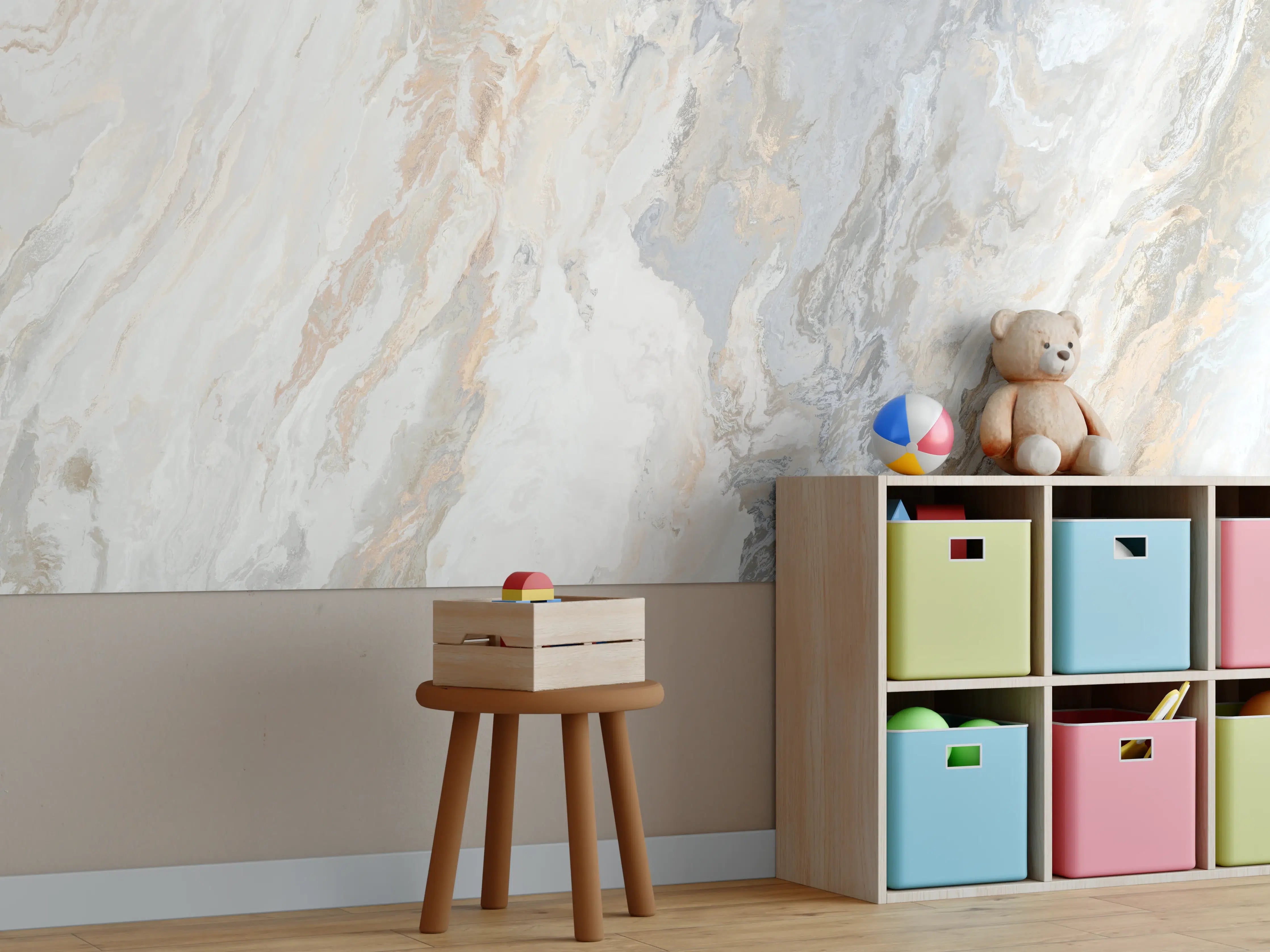 Kinderzimmer Wandgestaltung - Gräulich-beiger matter Marmor