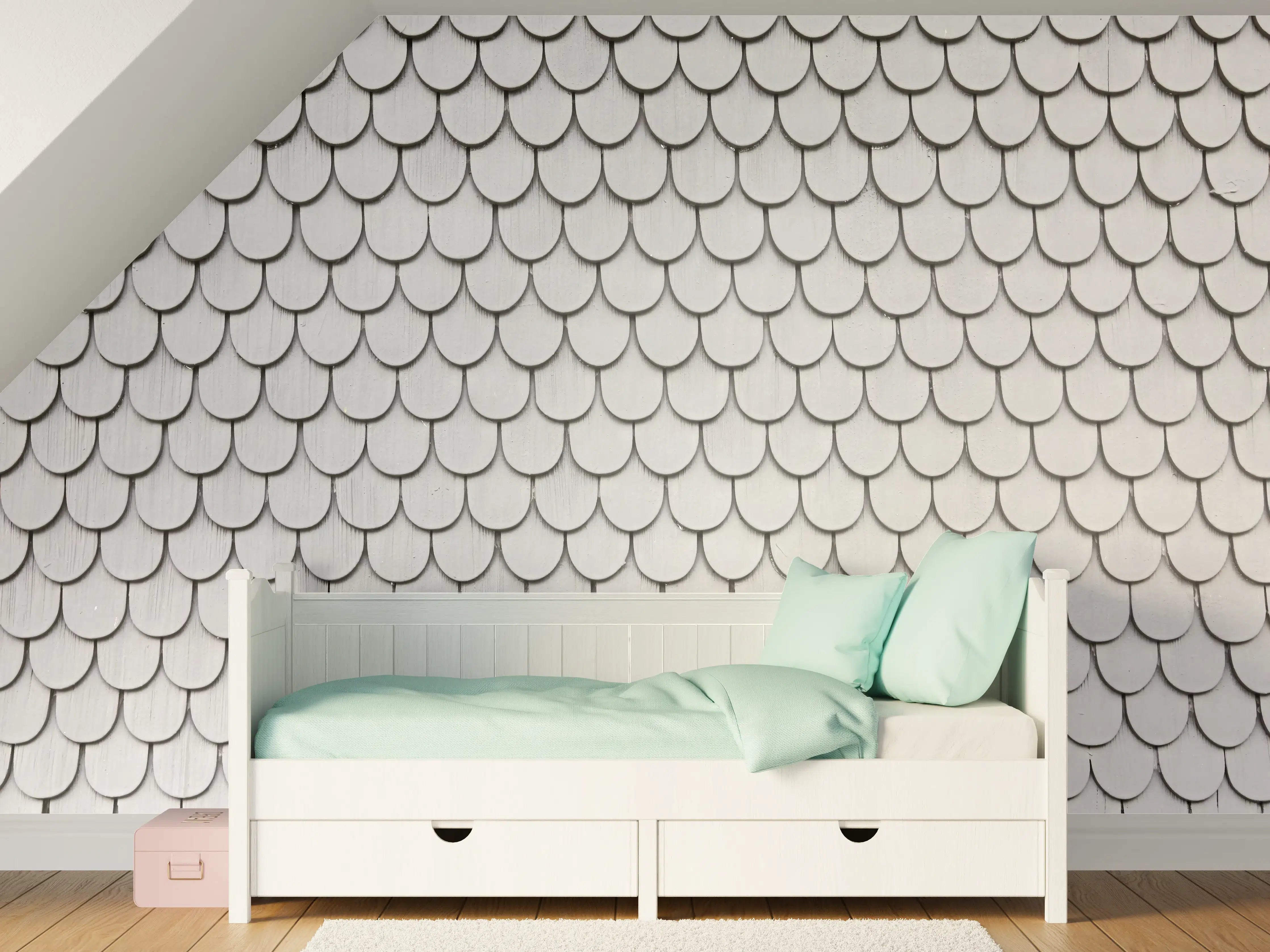 Kinderzimmer Wandgestaltung - Gräuliche Holzschindeln - Bayern