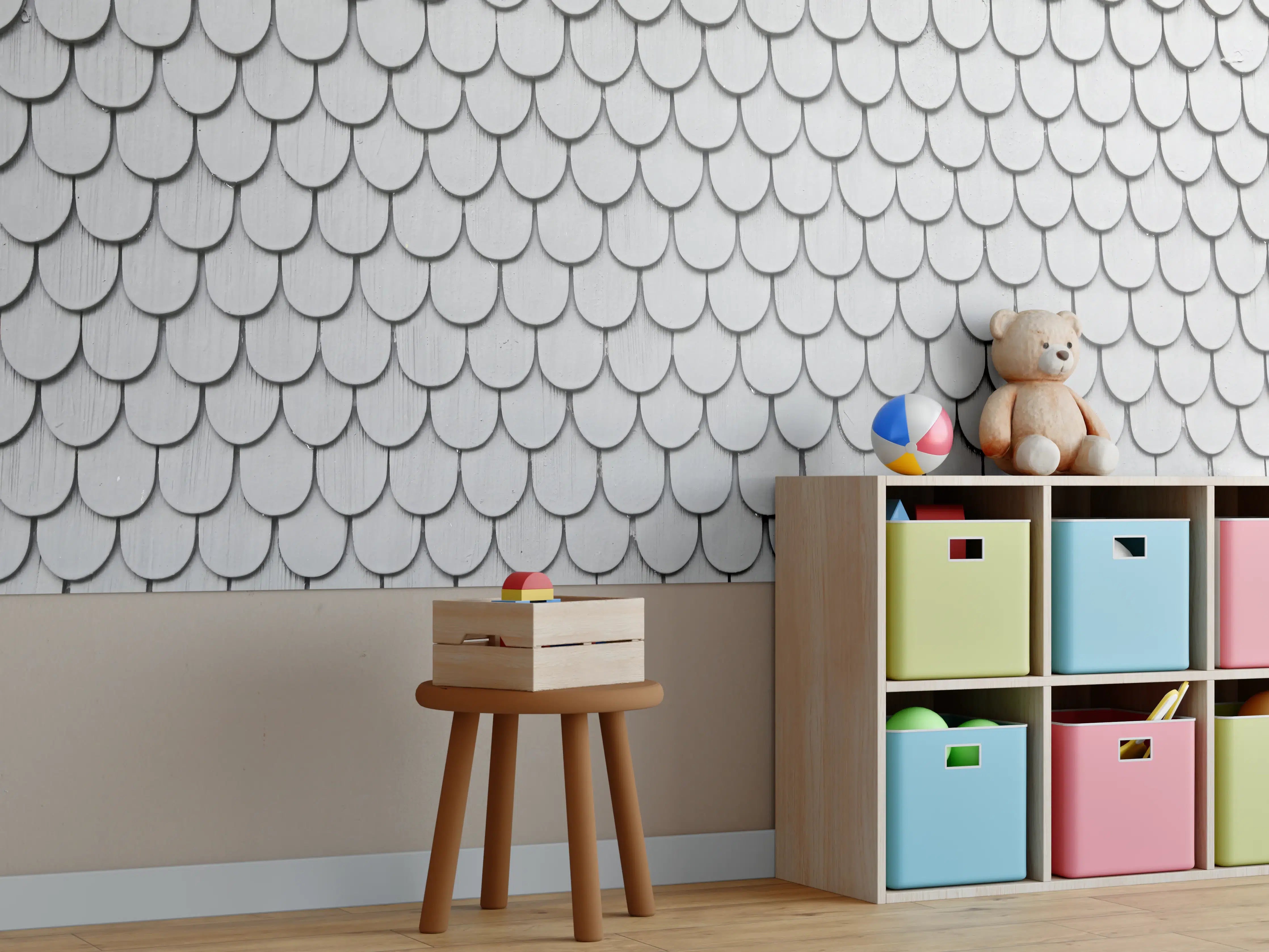 Kinderzimmer Wandgestaltung - Gräuliche Holzschindeln - Bayern