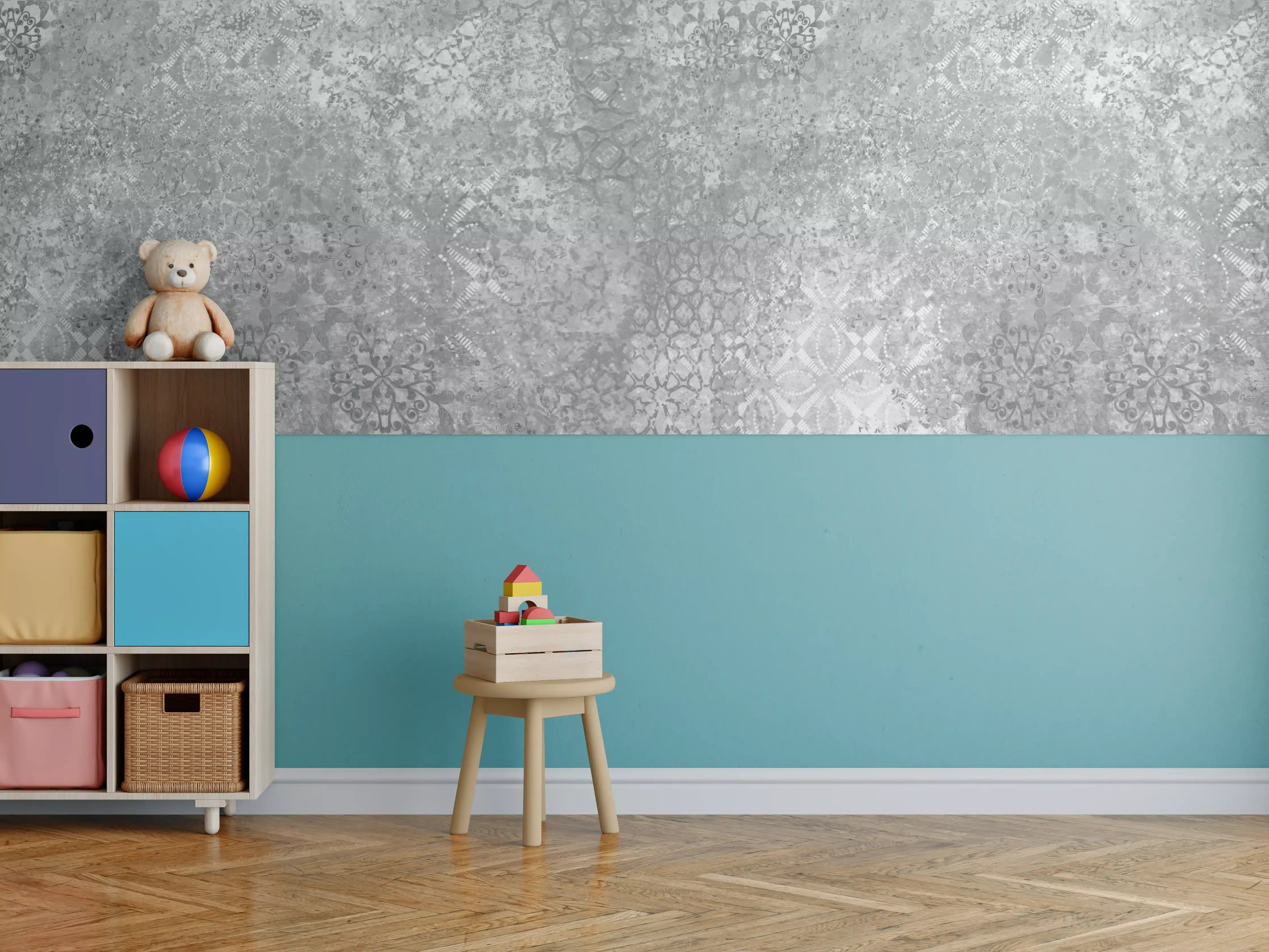 Kinderzimmer Wandgestaltung - Gräuliche Patchwork Fliesen