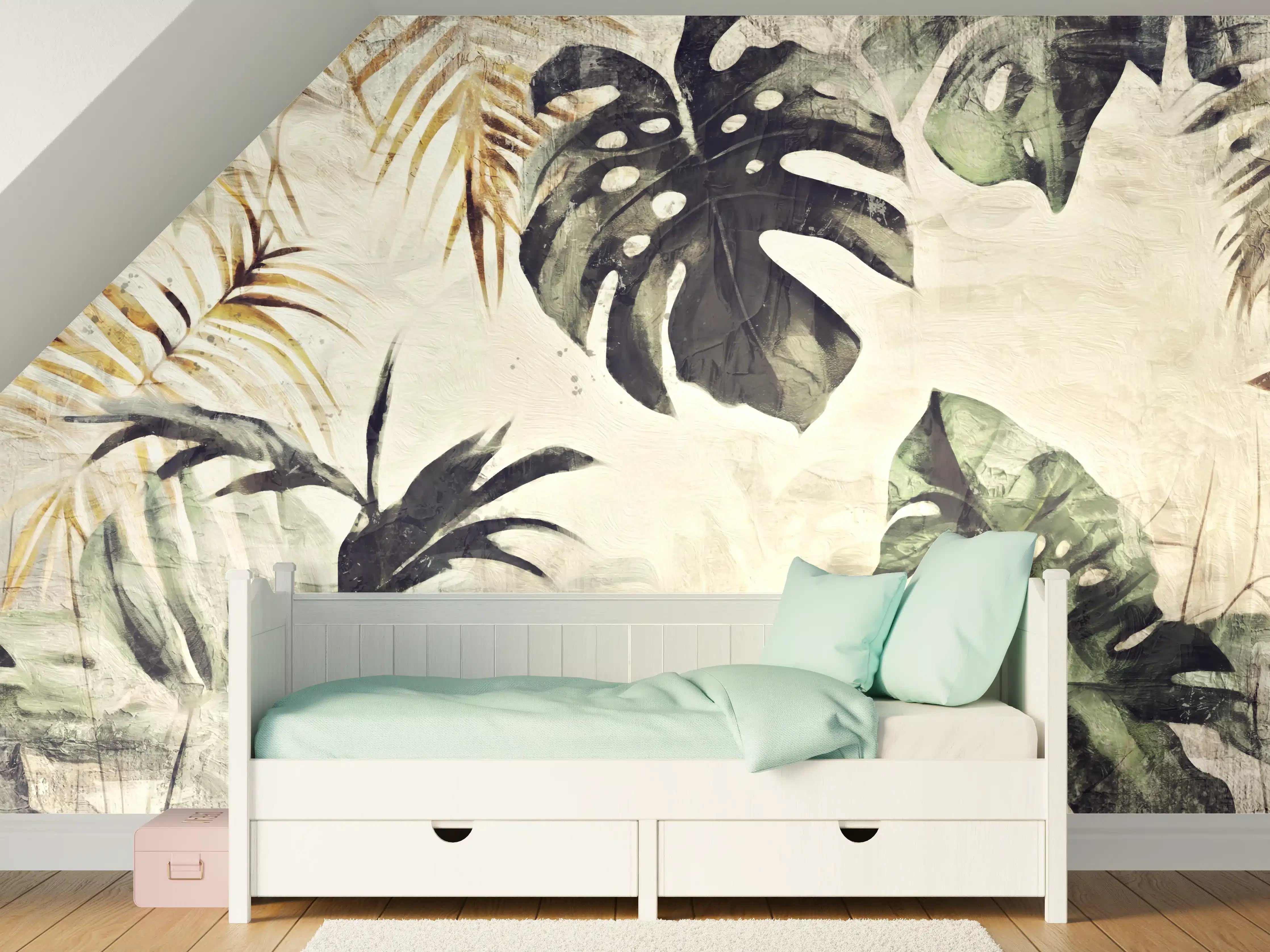 Kinderzimmer Wandgestaltung - Gräuliche Pflanzen - Floral