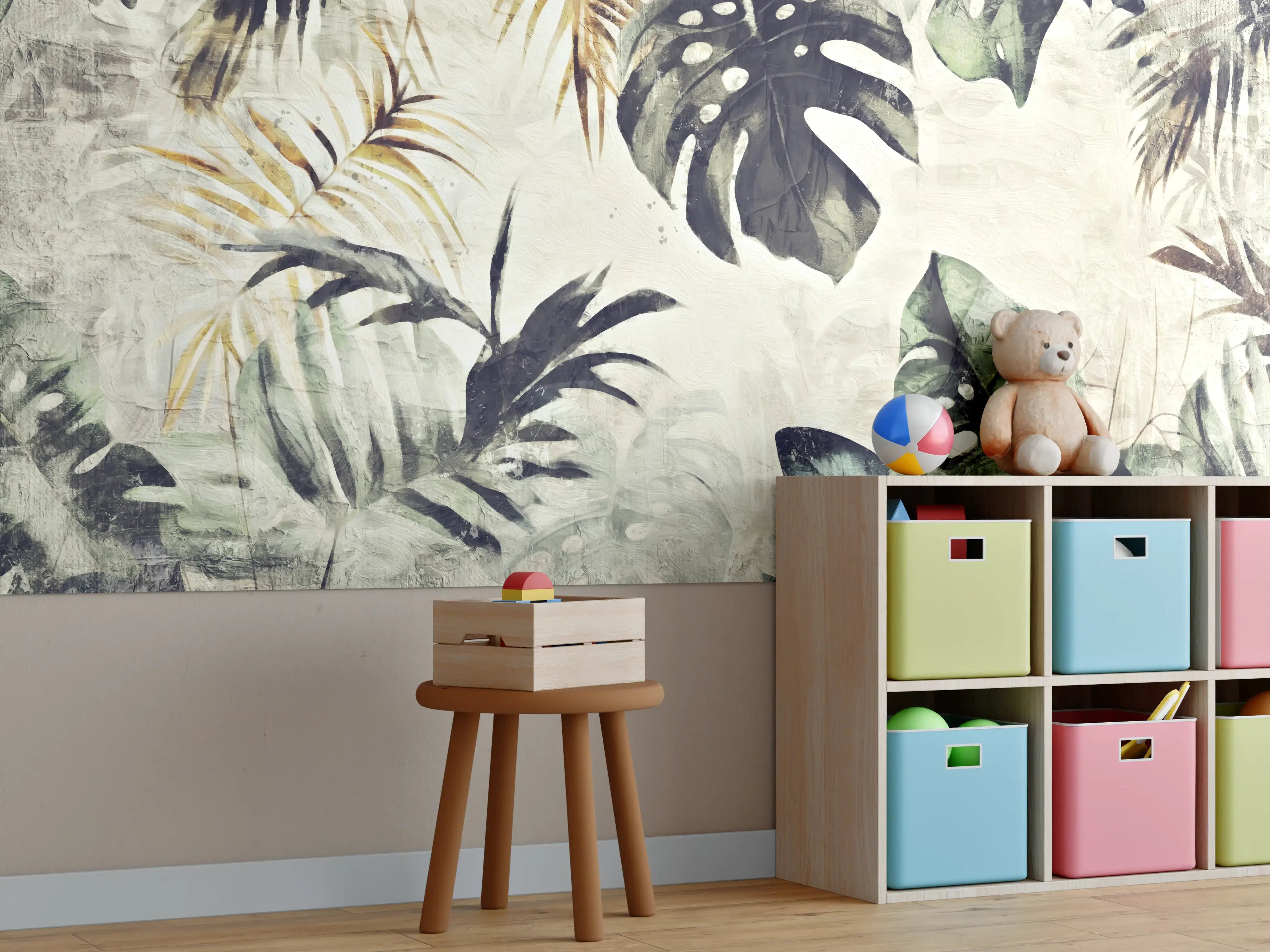 Kinderzimmer Wandgestaltung - Gräuliche Pflanzen - Floral