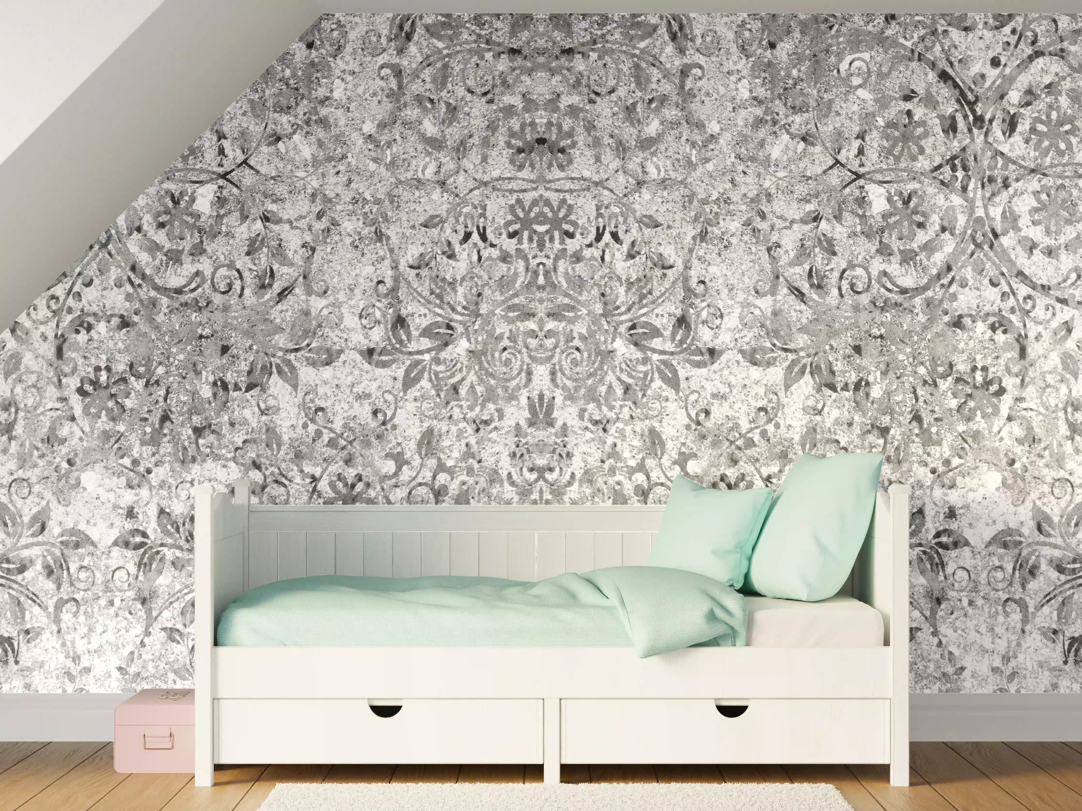 Kinderzimmer Wandgestaltung - Gräuliche gealterte Tapet-Wand