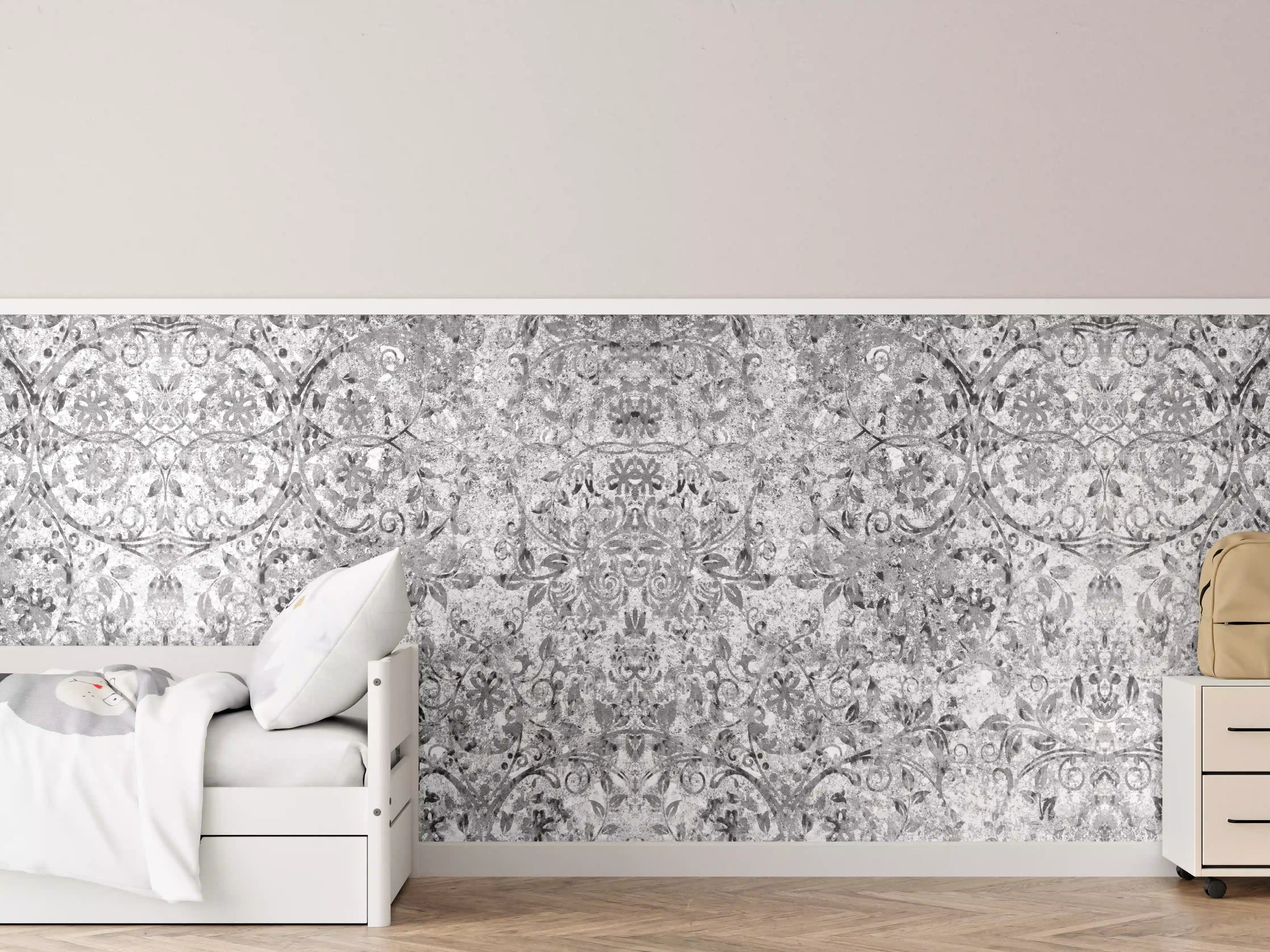 Kinderzimmer Wandgestaltung - Gräuliche gealterte Tapet-Wand