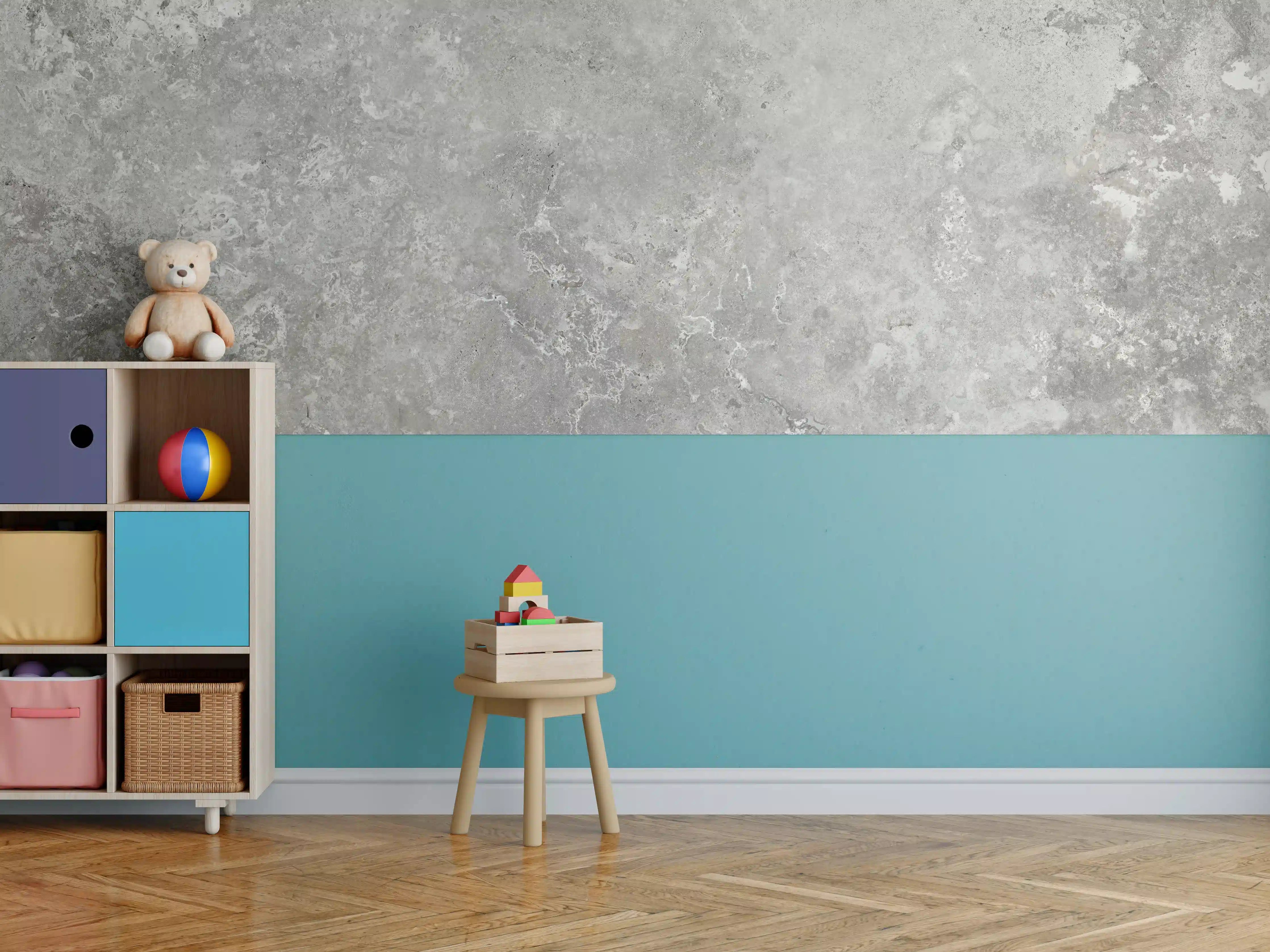 Kinderzimmer Wandgestaltung - Gräulicher Zement