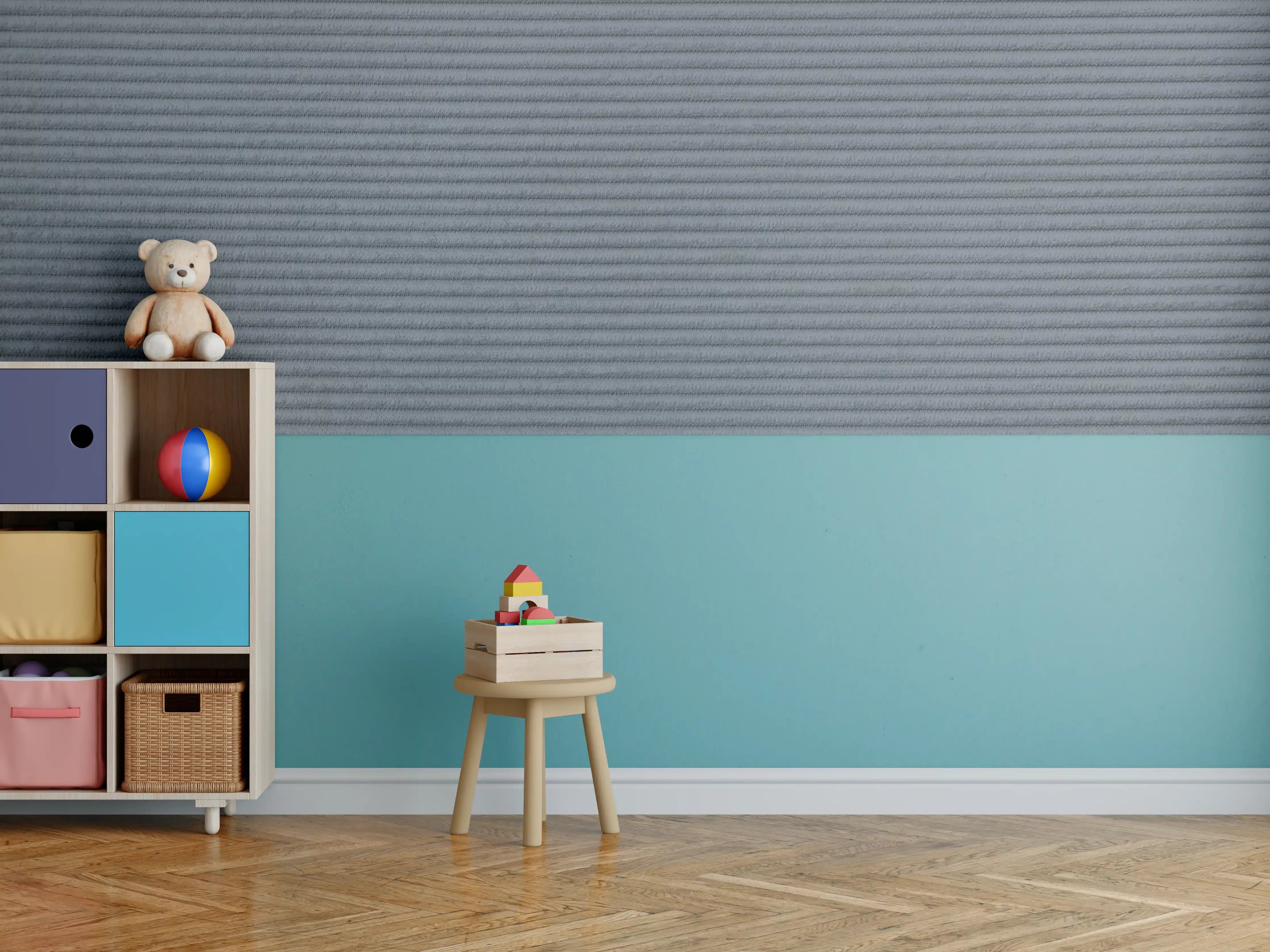 Kinderzimmer Wandgestaltung - Gräulicher genähter Stoff