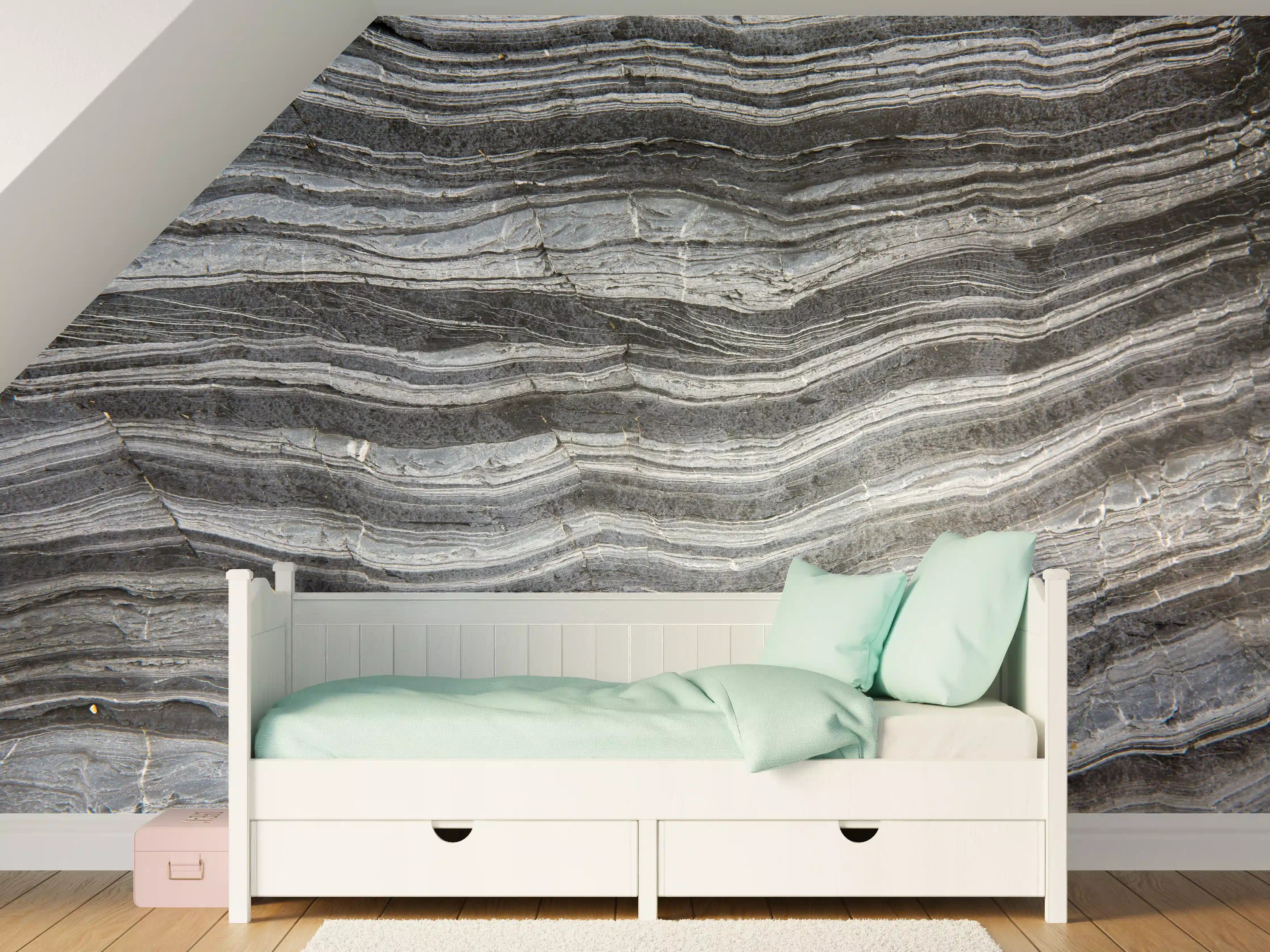 Kinderzimmer Wandgestaltung - Gräulicher rissiger Schiefer
