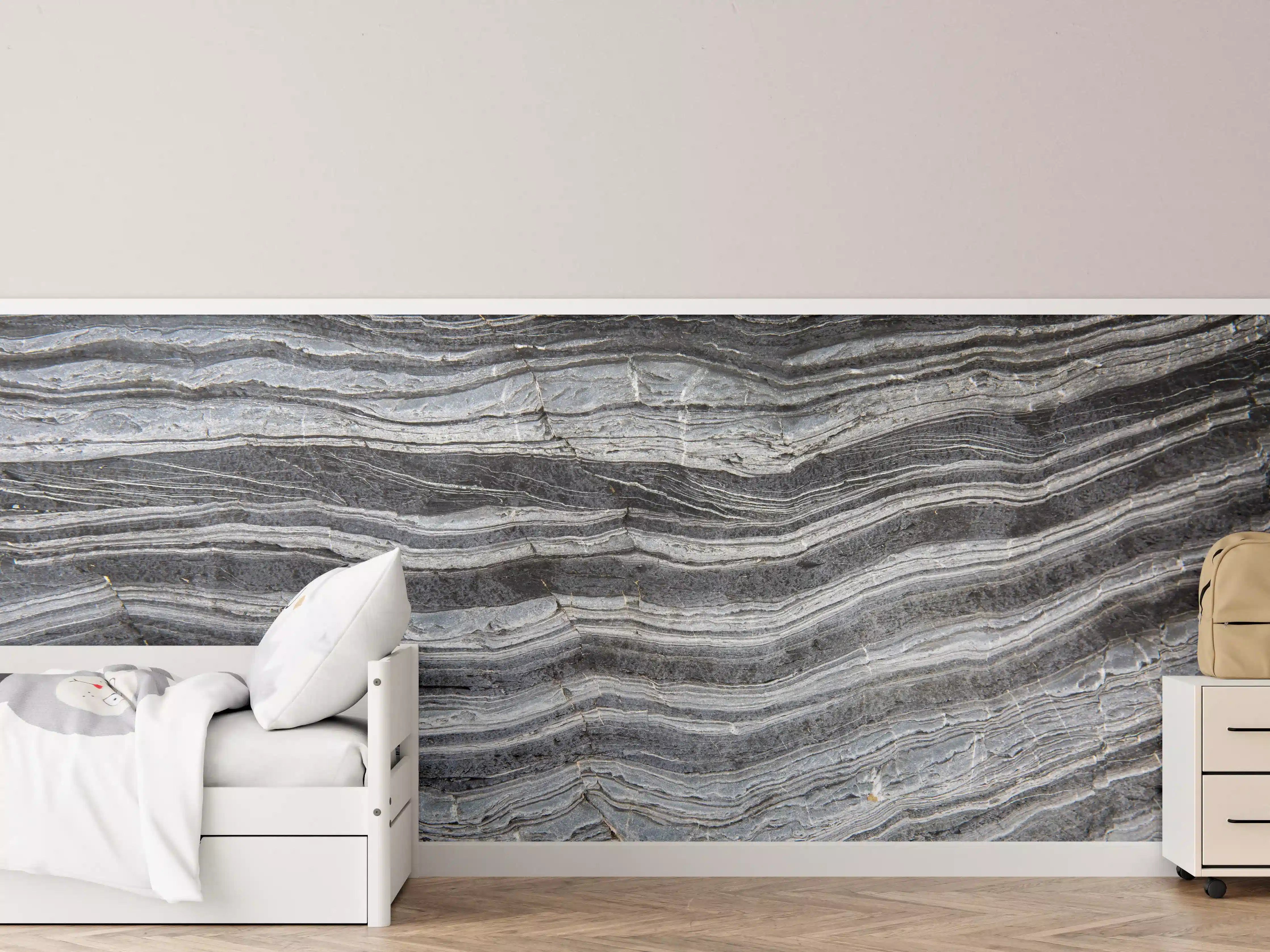Kinderzimmer Wandgestaltung - Gräulicher rissiger Schiefer