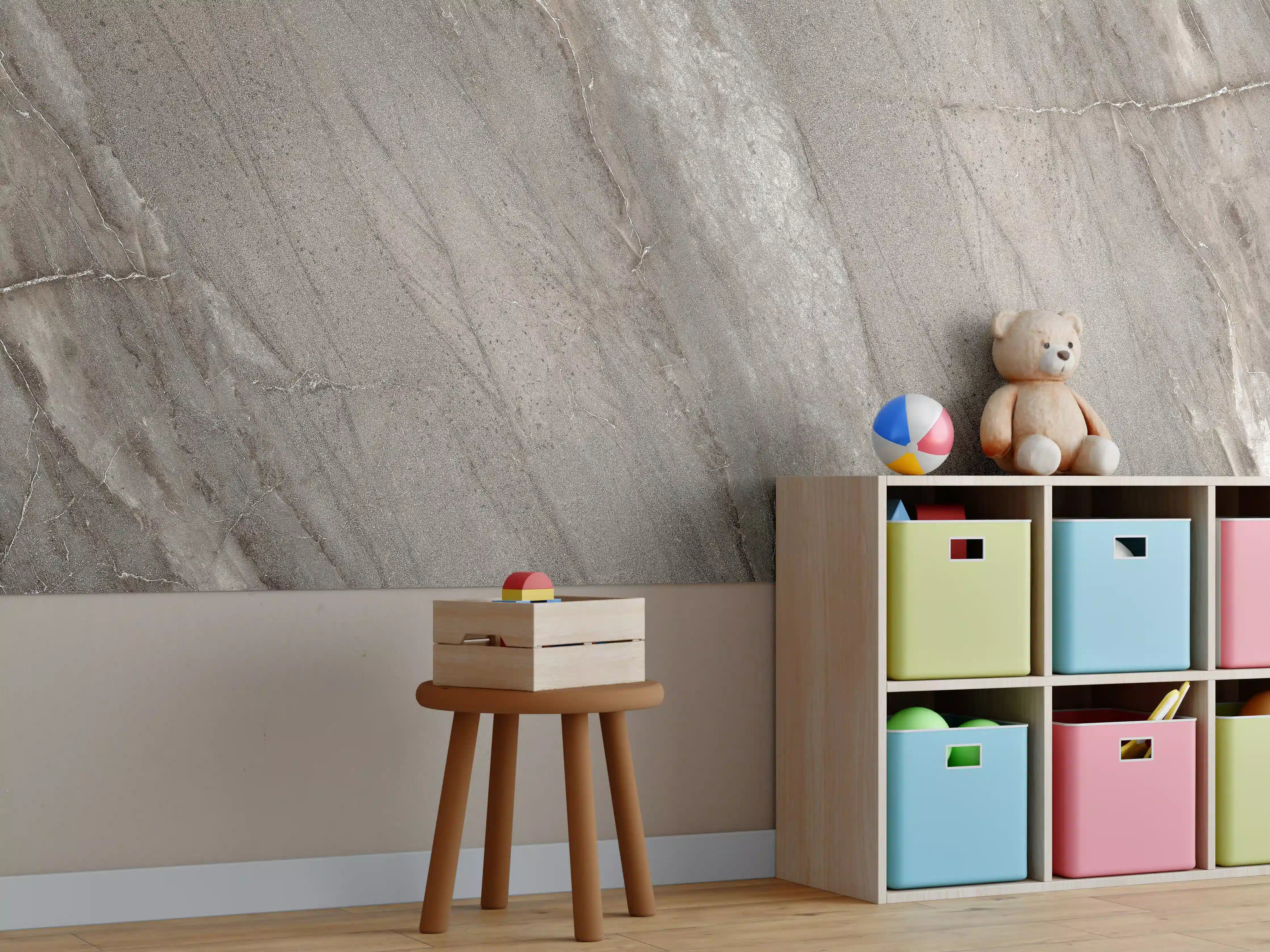 Kinderzimmer Wandgestaltung - Gräulicher rissiger Tonstein