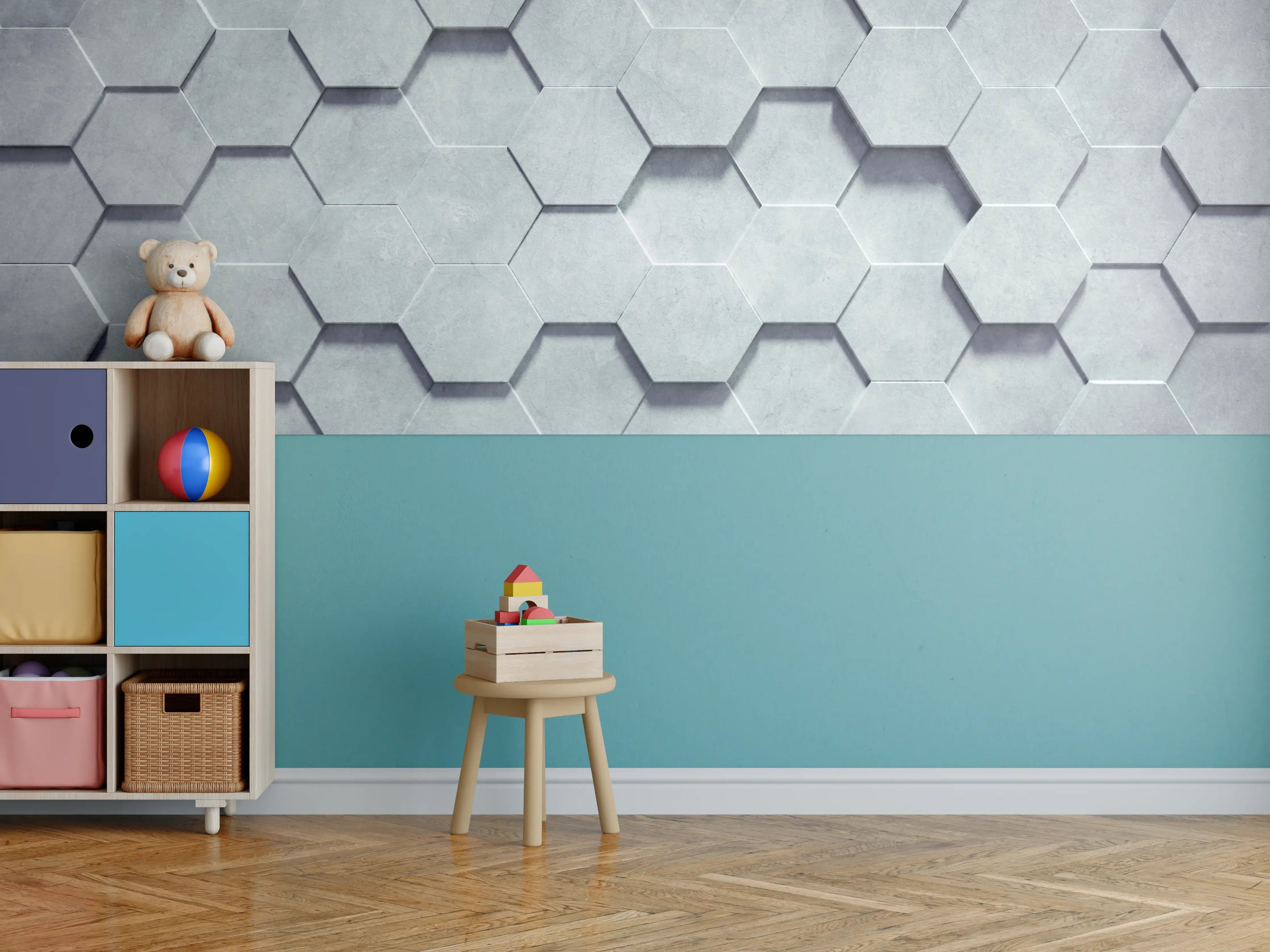 Kinderzimmer Wandgestaltung - Gräuliches Wabenmuster