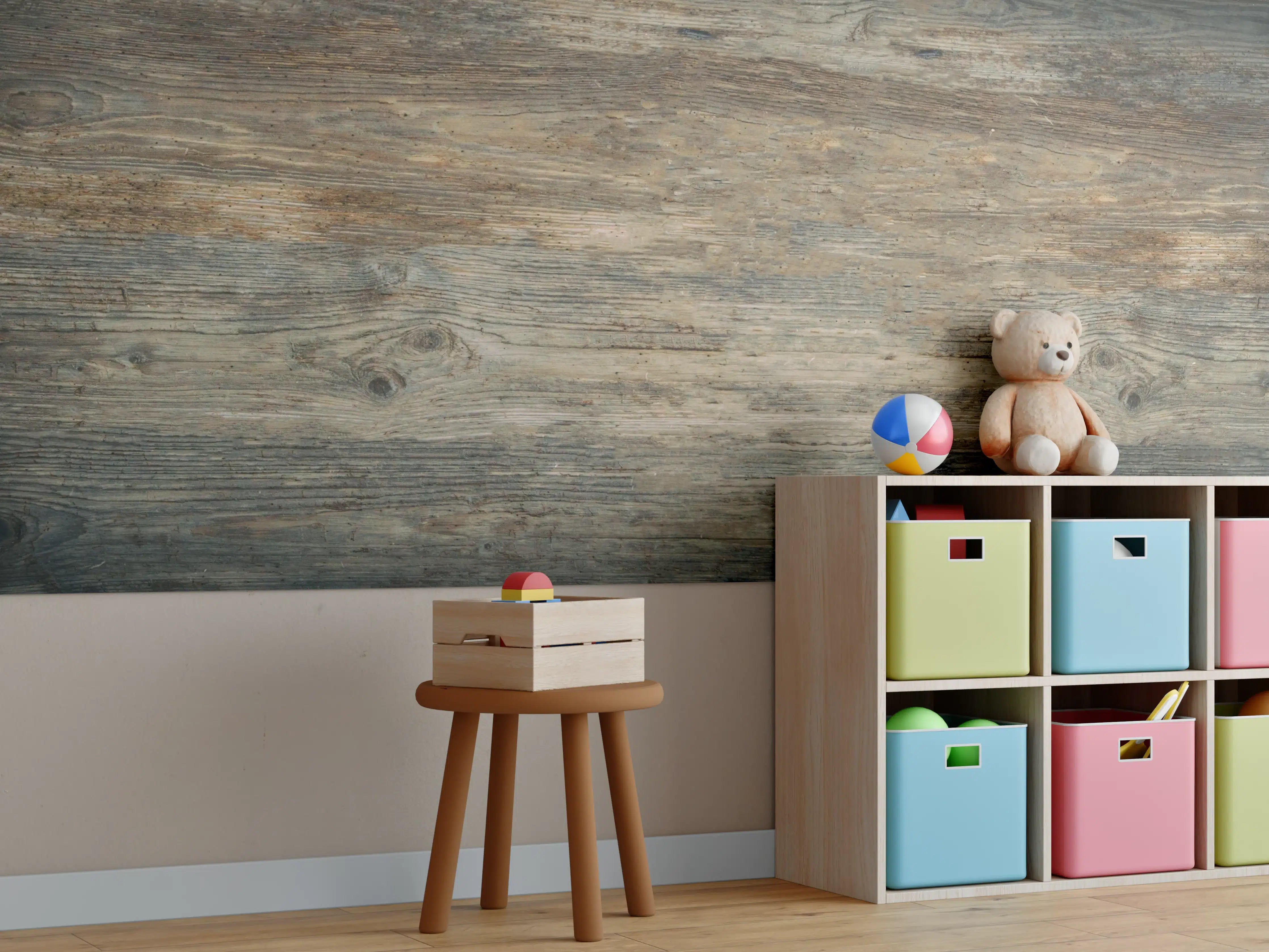 Kinderzimmer Wandgestaltung - Gräuliches verwittertes Hartholz