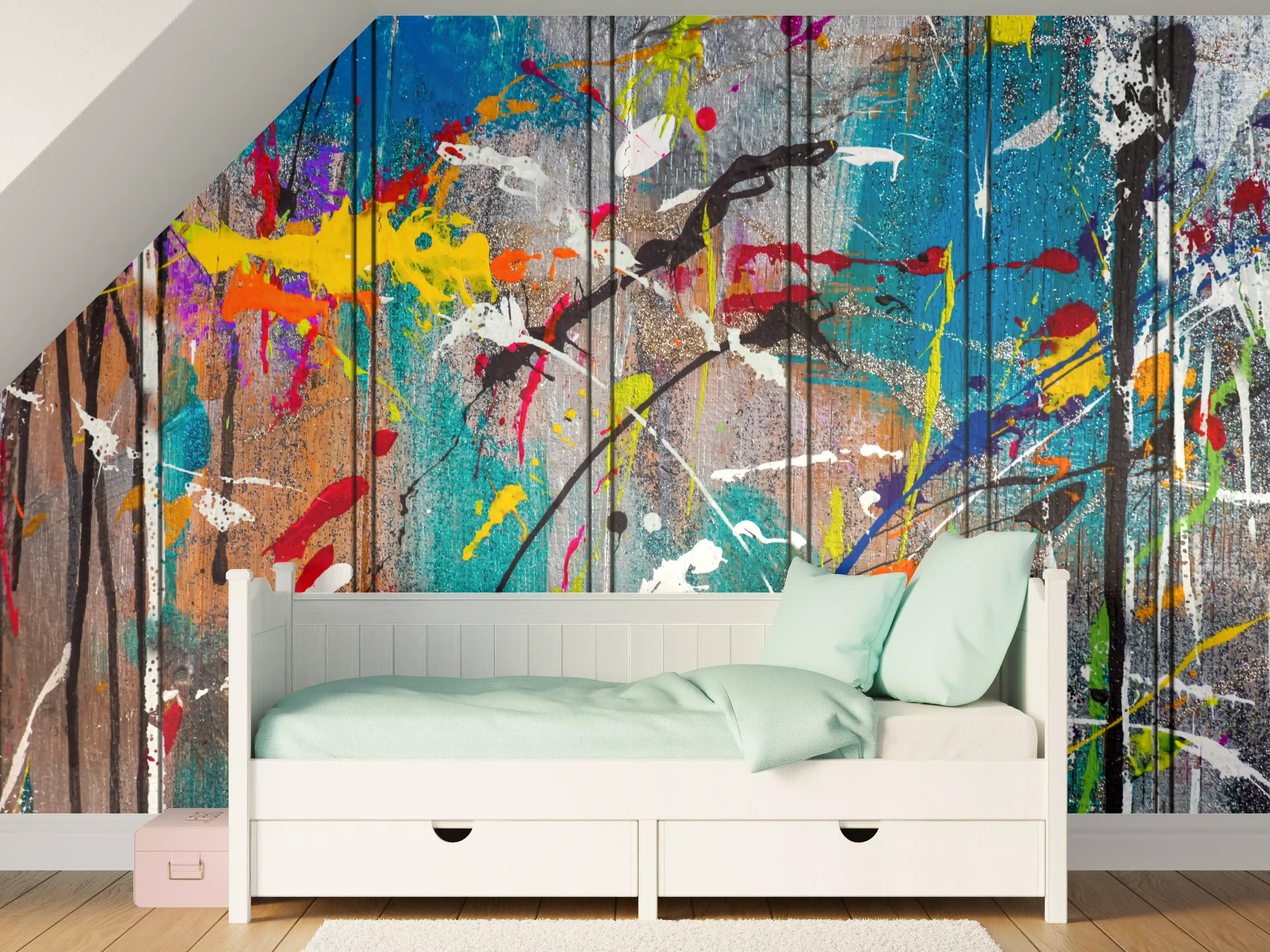 Kinderzimmer Wandgestaltung - Graffiti auf Holz